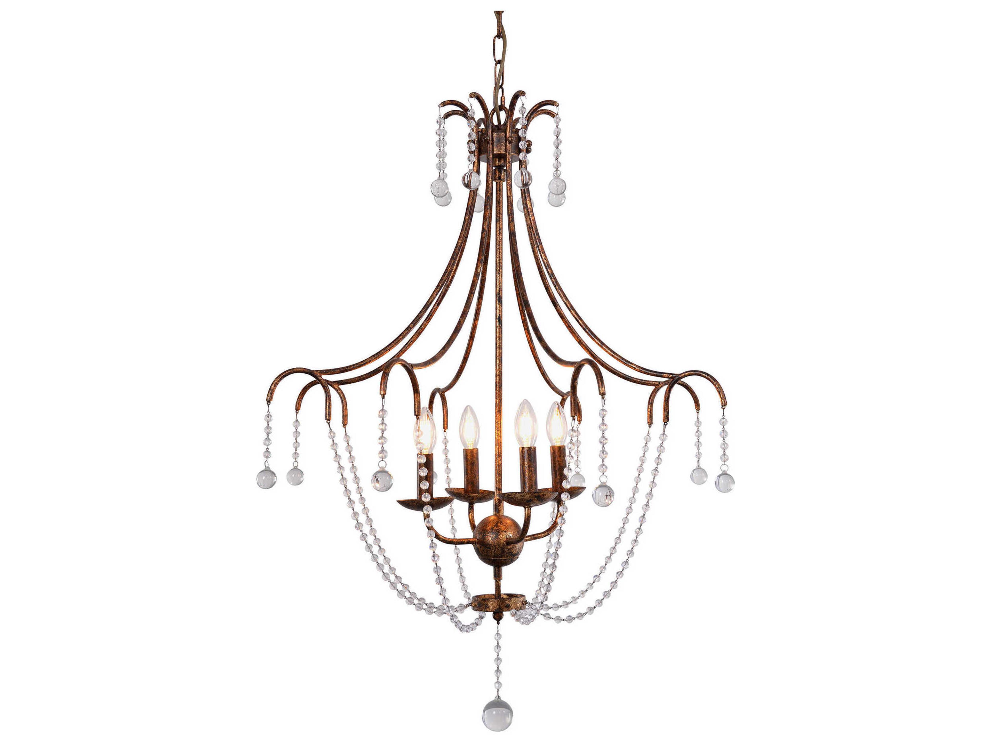 4-Light Gold Leaf Glass Candelabra Empire Chandelier