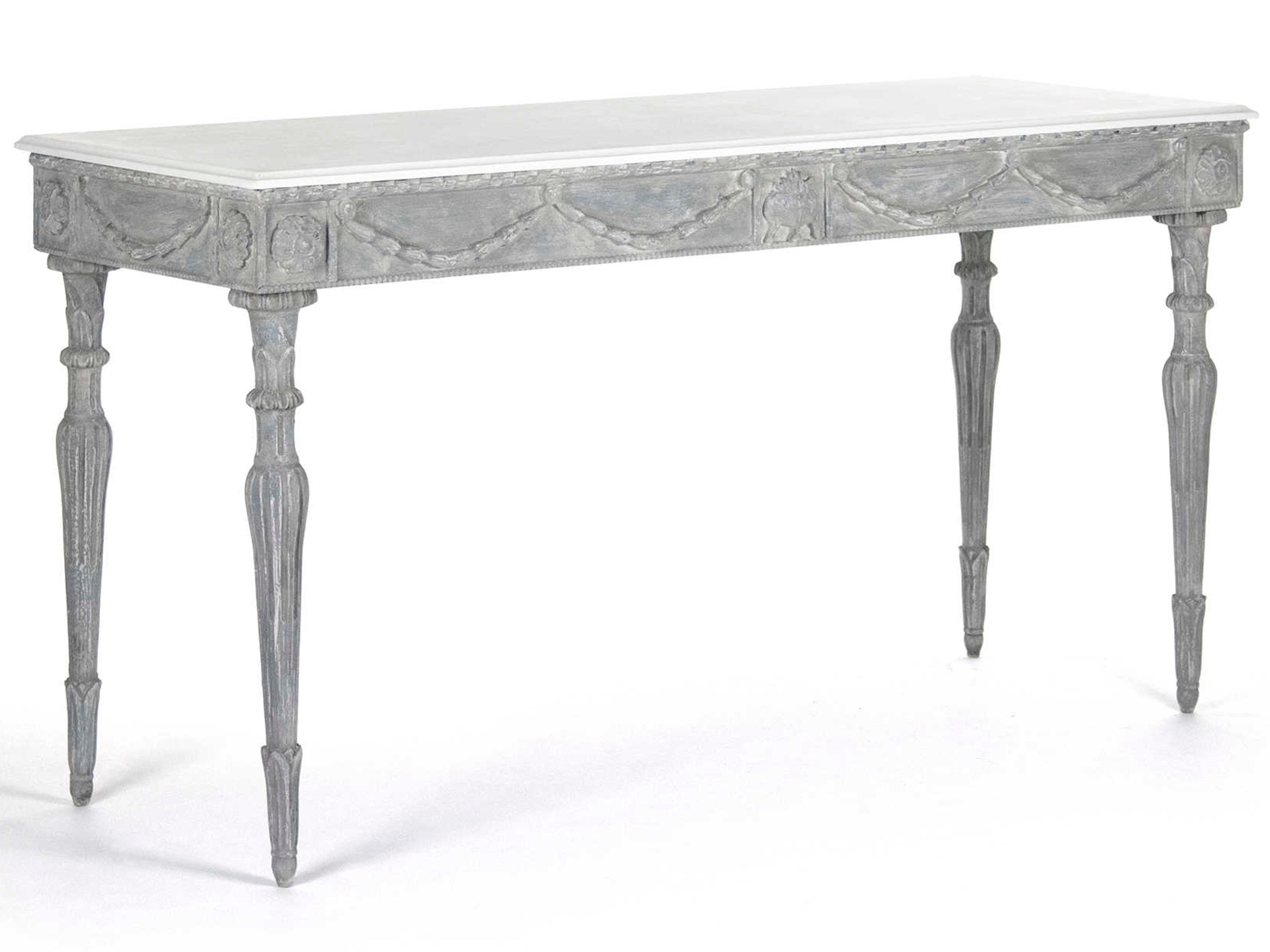 Rectangular Wood White Distressed Blue Grey Console Table