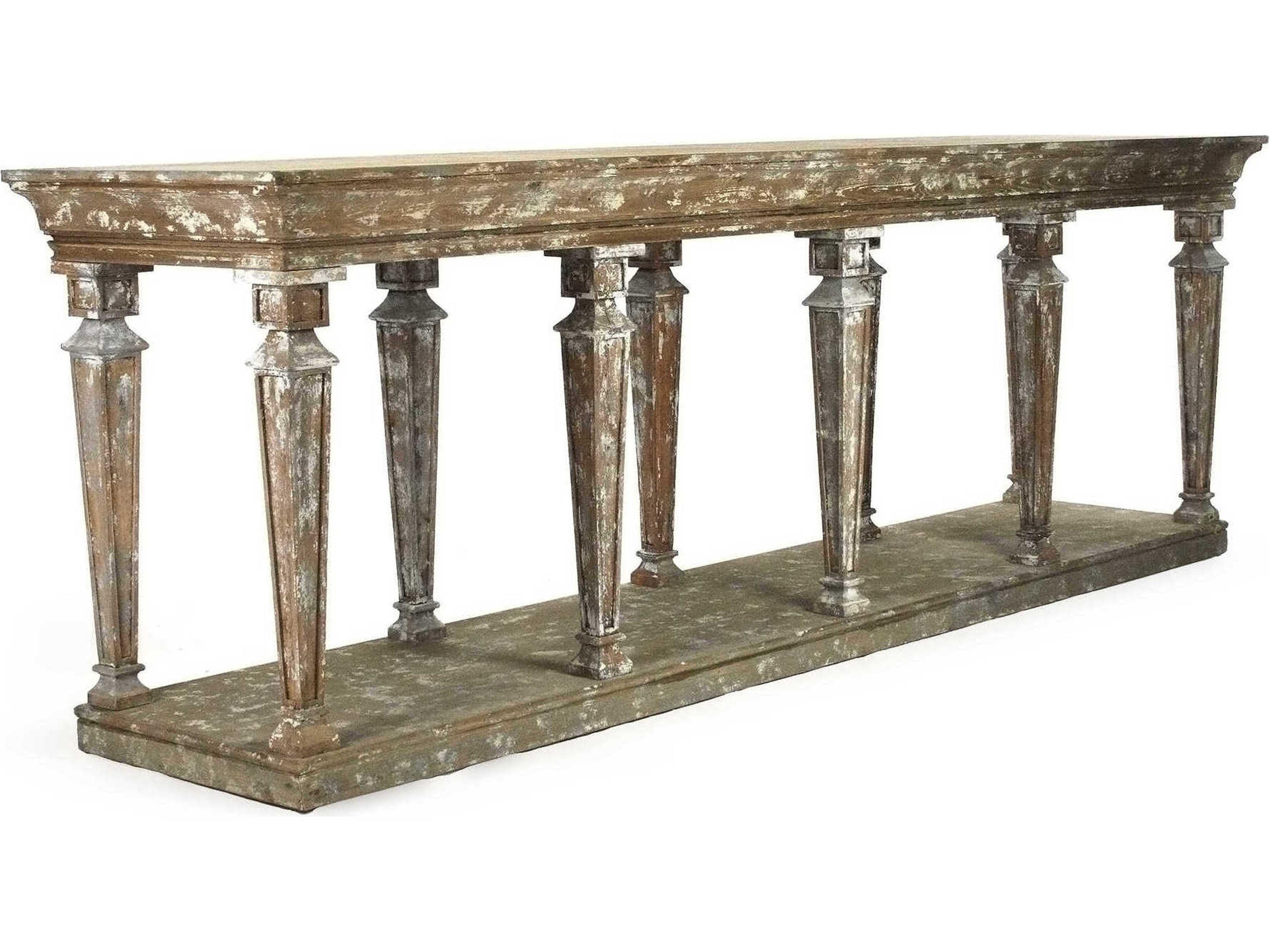 Rectangular Wood Distressed Umber Brown Console Table