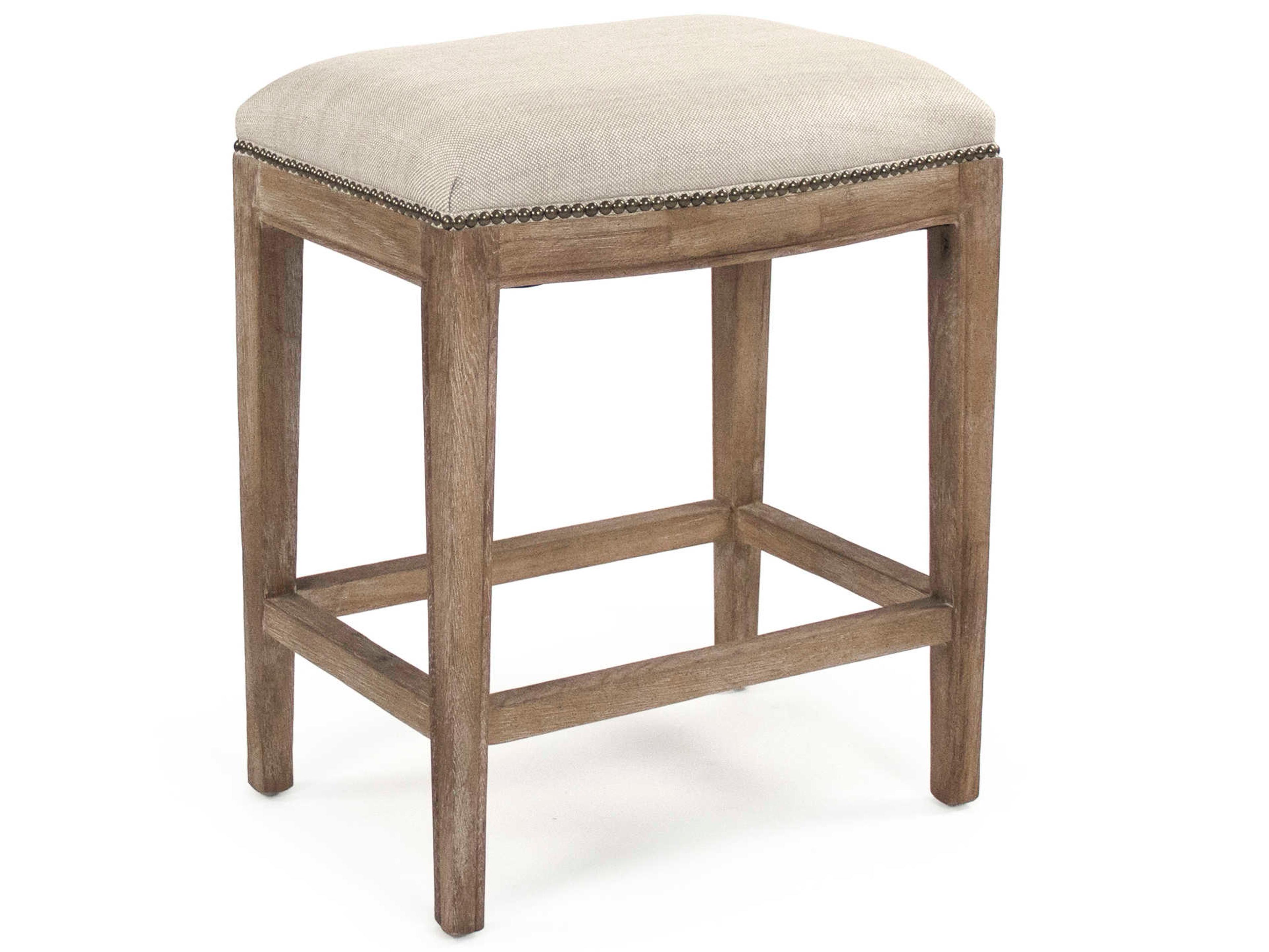 Upholstered Oak Wood Oatmeal Polyester Counter Stool