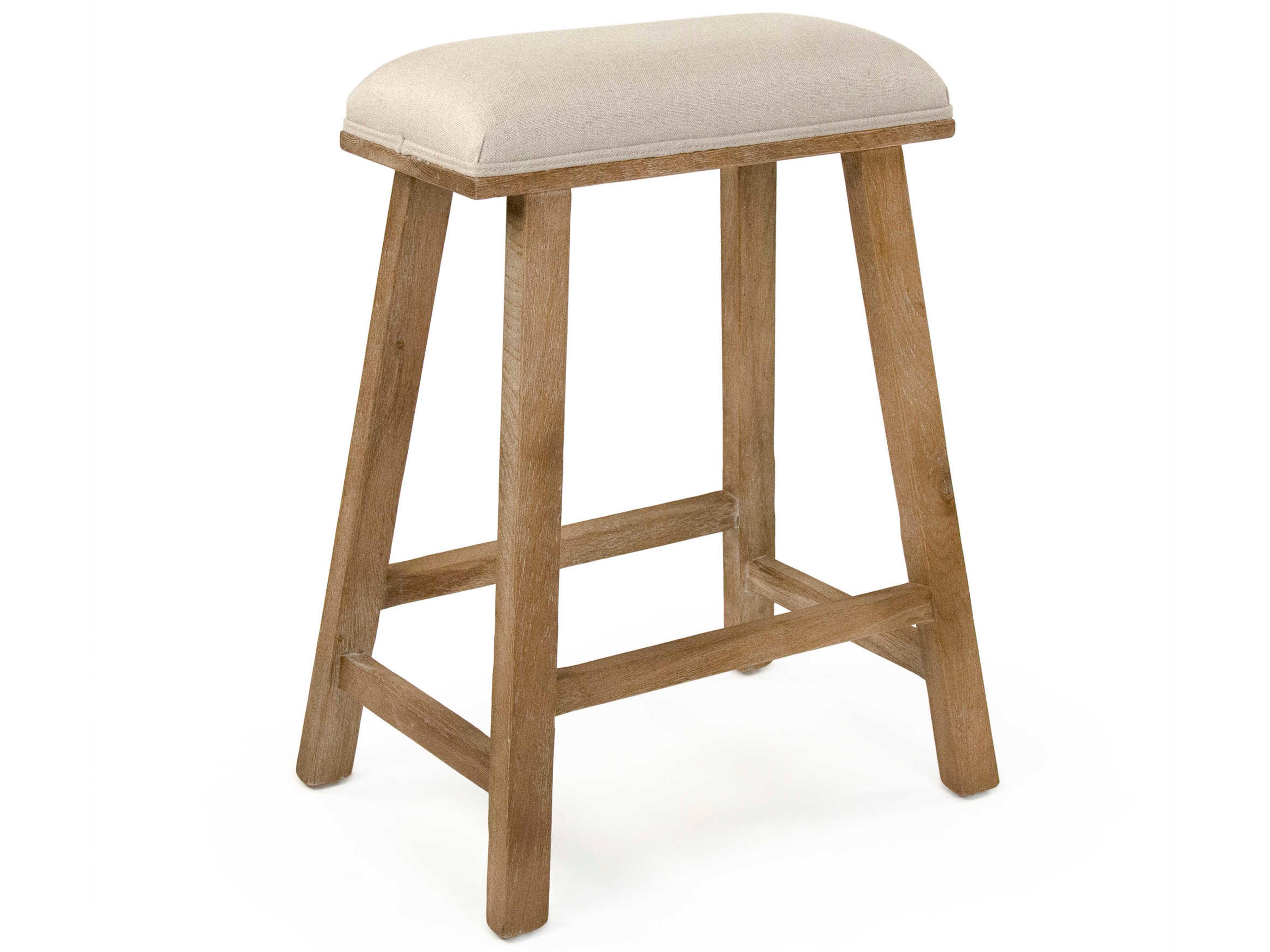 Zentique Upholstered Oak Wood Natural Linen Counter Stool