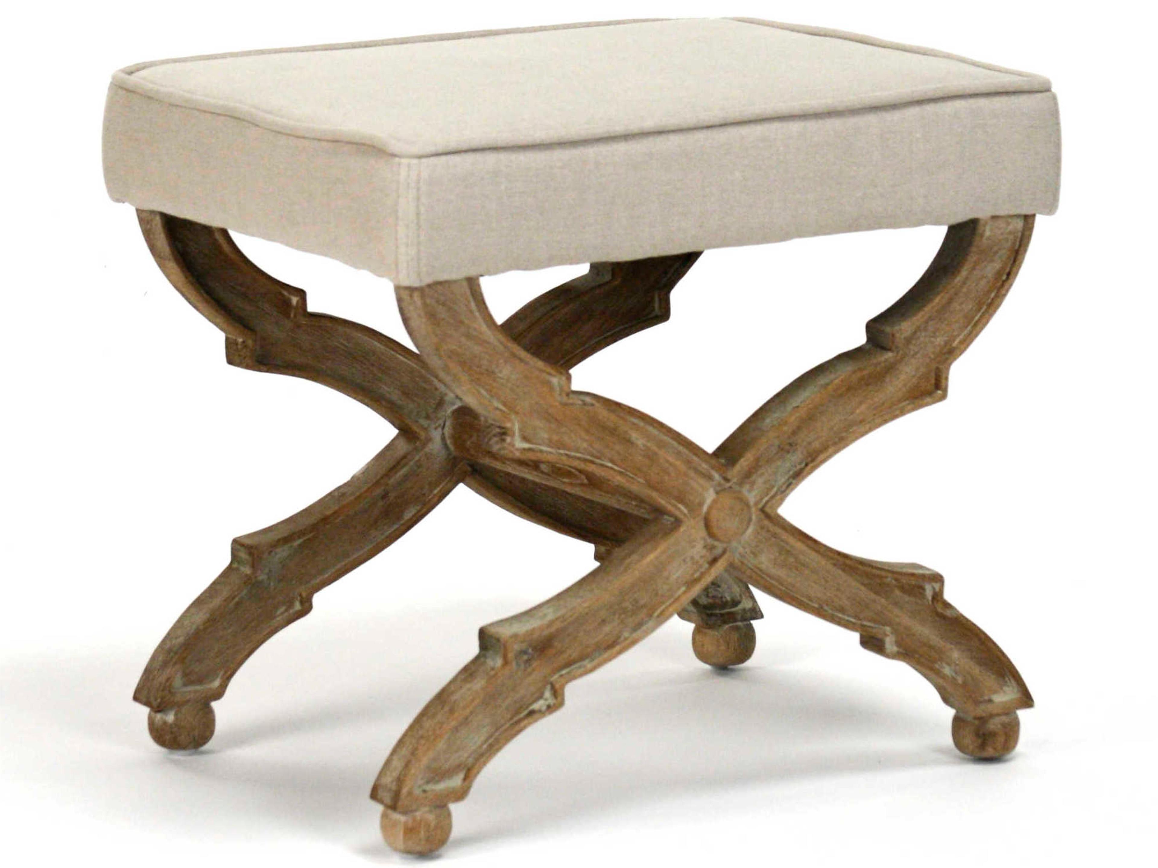 Crescenzo Natural Linen White Upholstered Accent Bench