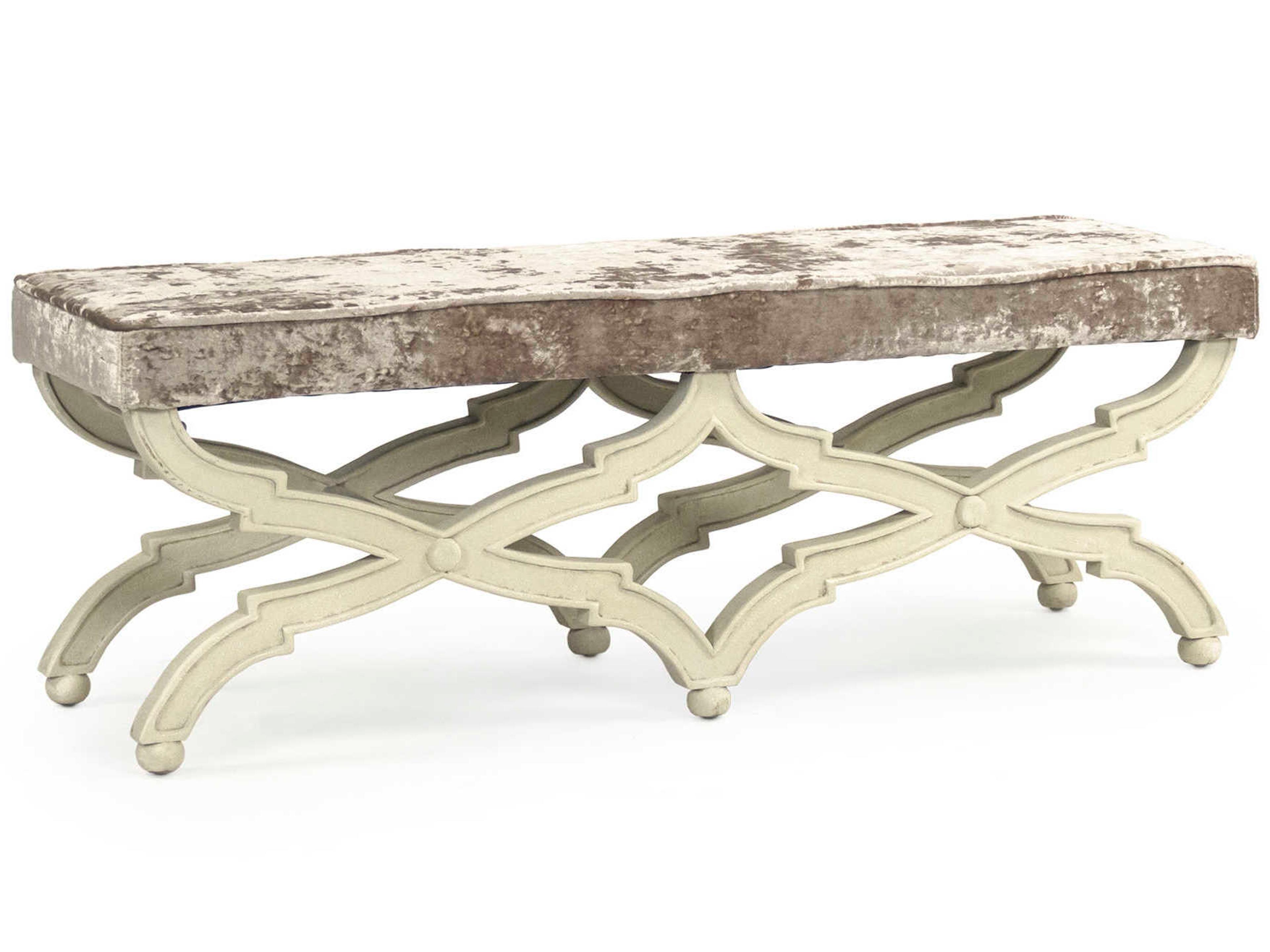 Crescenzo Crushed Champagne Velvet Brown Upholstered Accent Bench