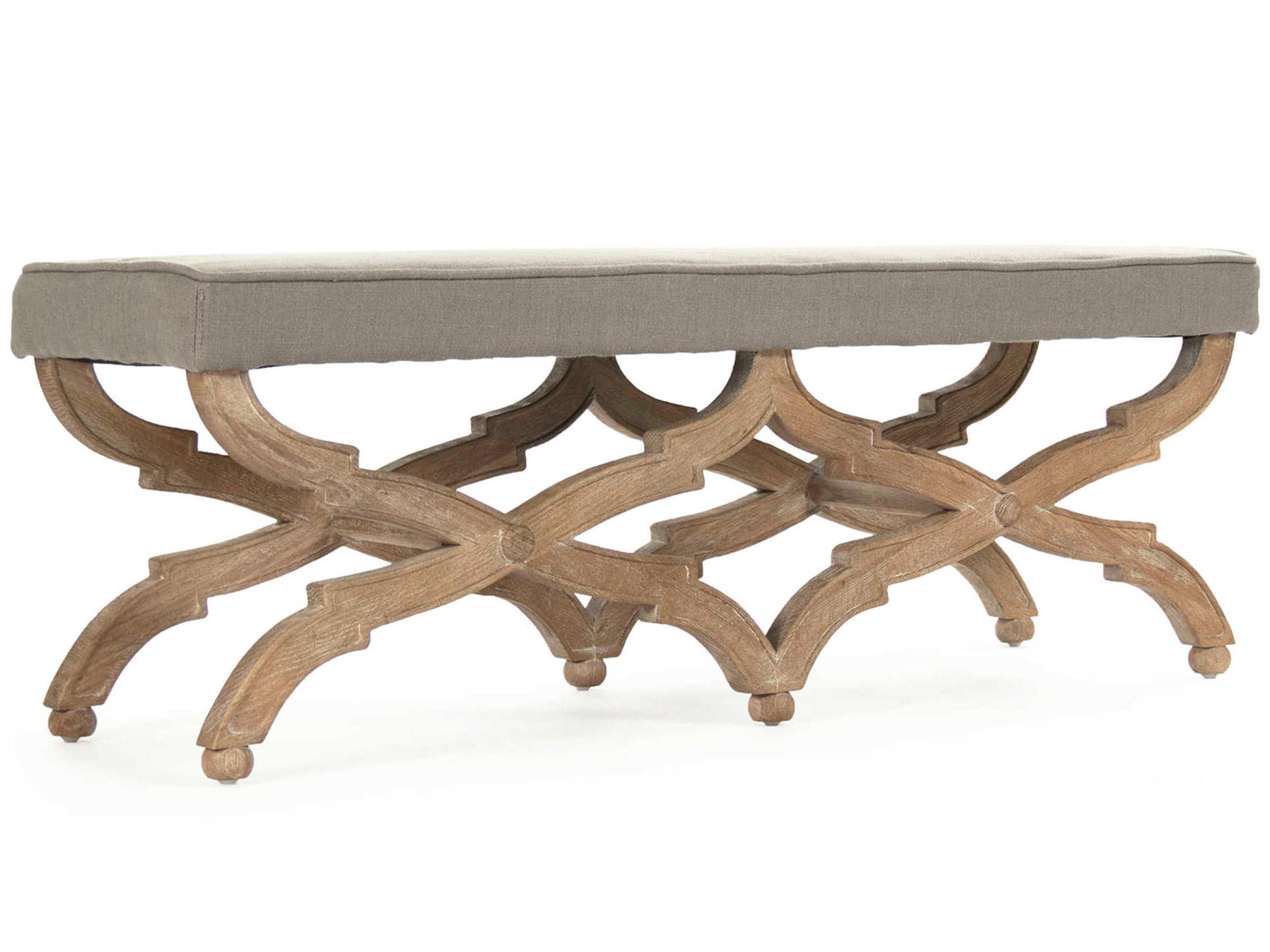 Crescenzo Grey Linen Upholstered Accent Bench