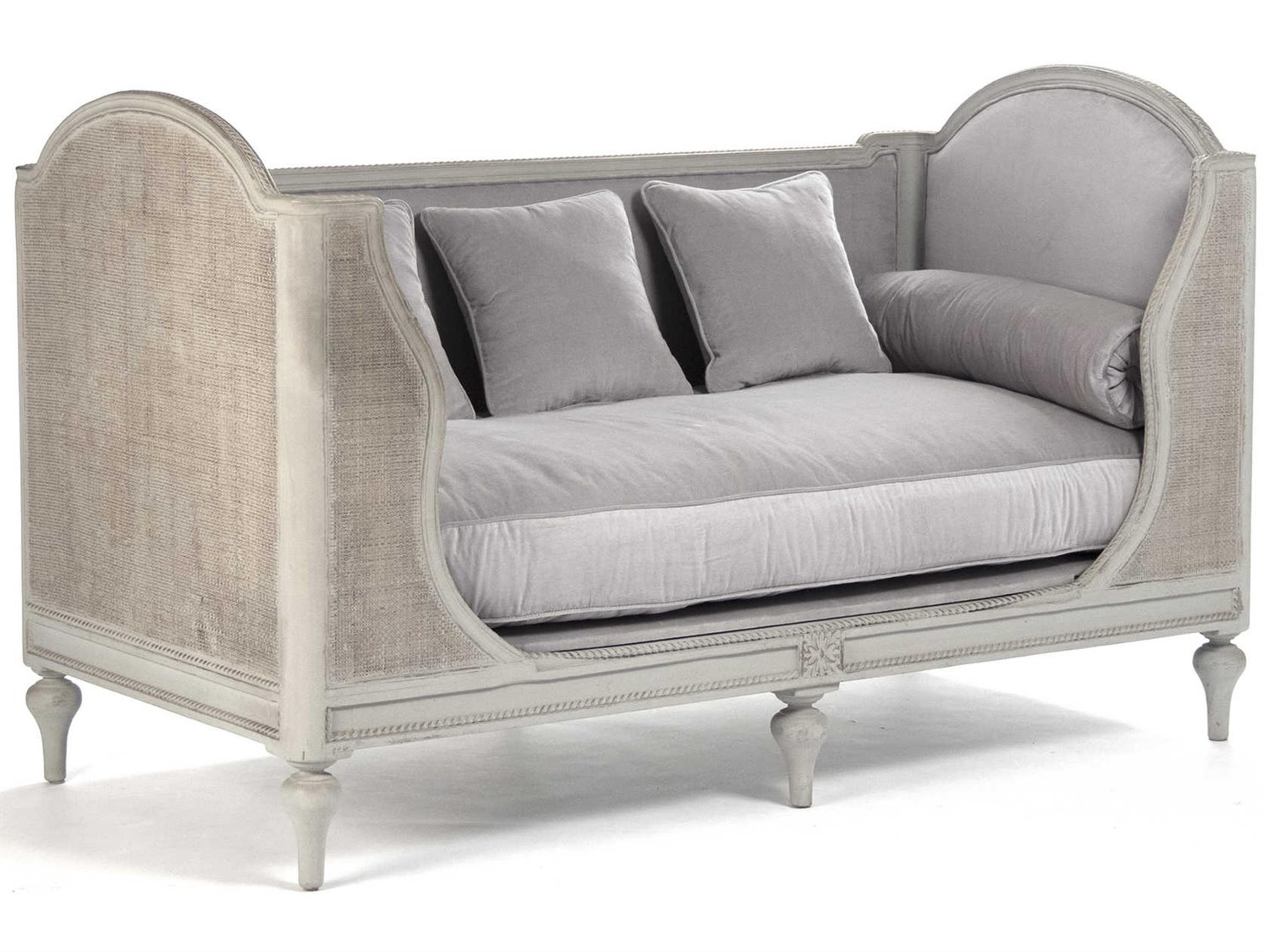 Zentique Winni Distressed Grey green Birch Wood Upholstered Daybed Bed