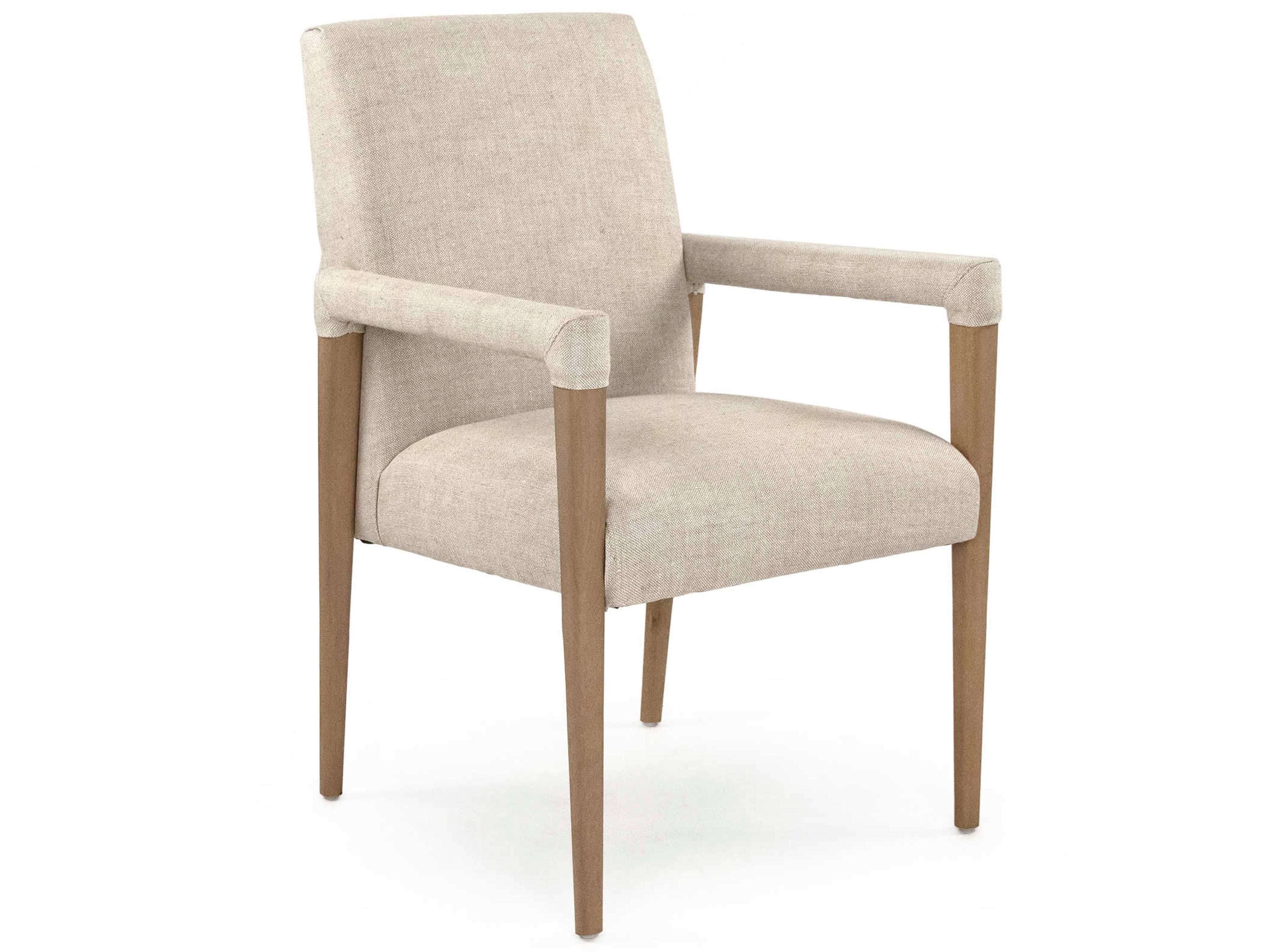 Oak Wood White Upholstered Arm Dining Chair