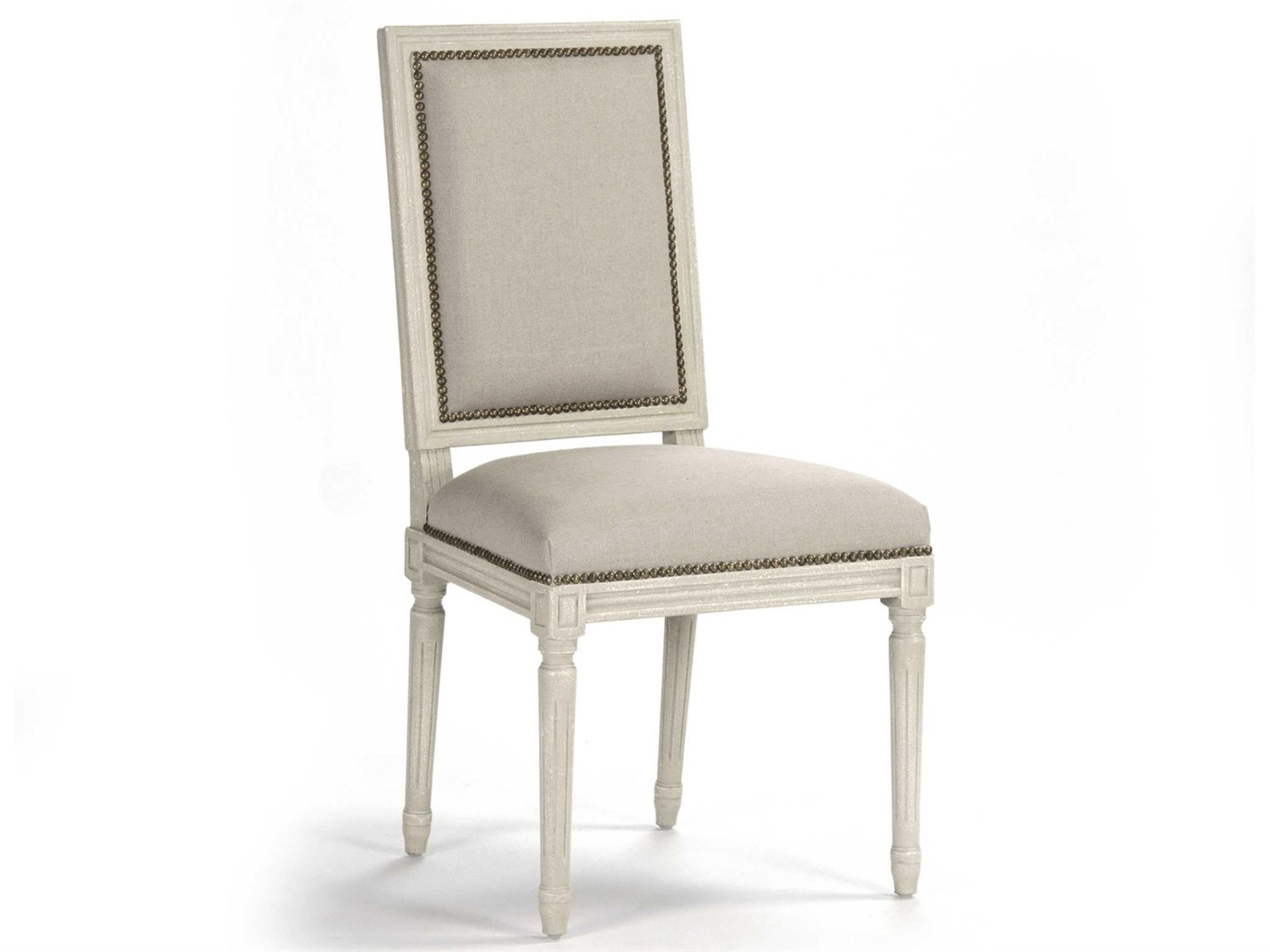 Zentique Louis Oak Wood Gray Upholstered Side Dining Chair