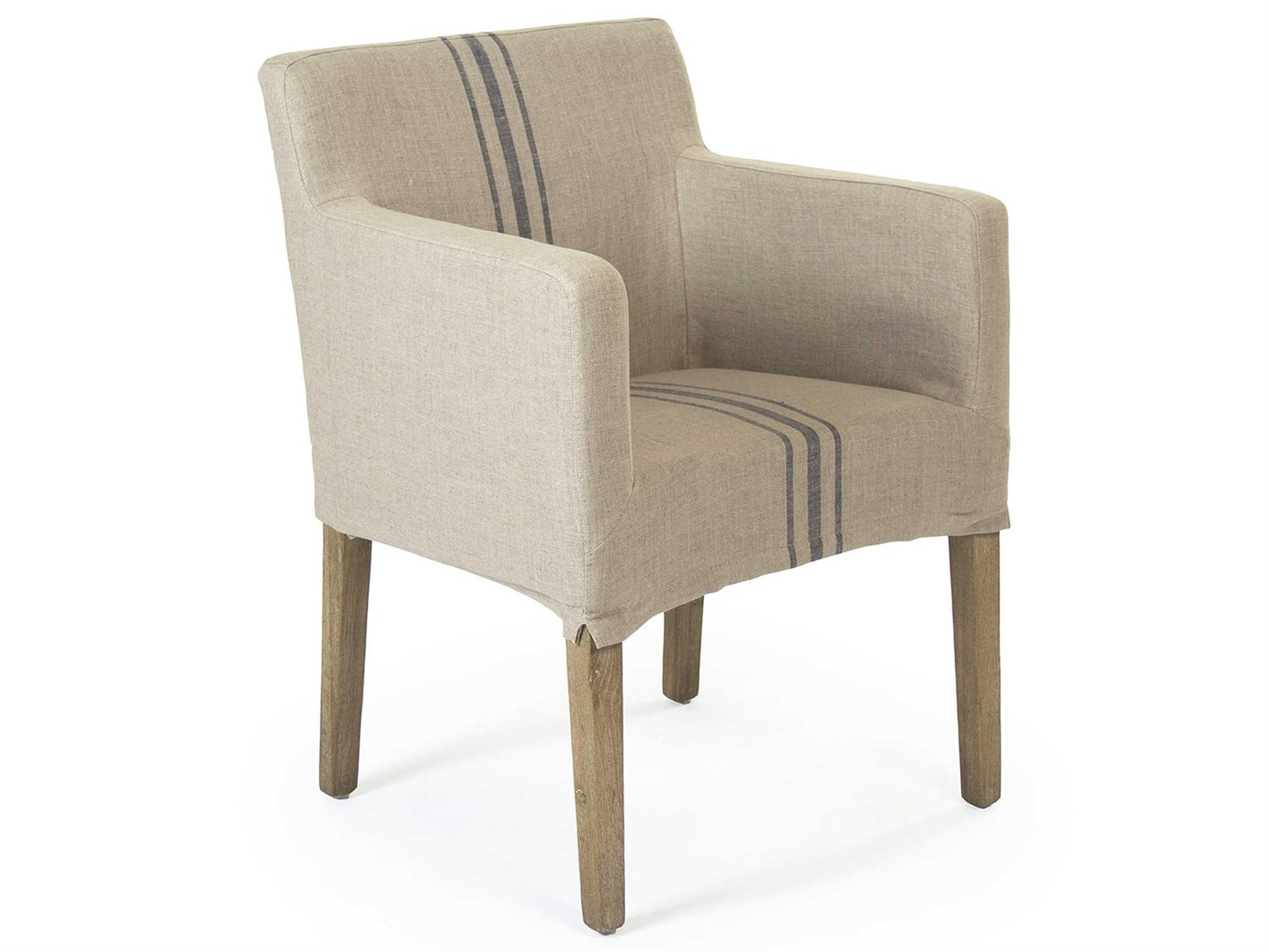 Avignon Oak Wood Beige Upholstered Arm Dining Chair