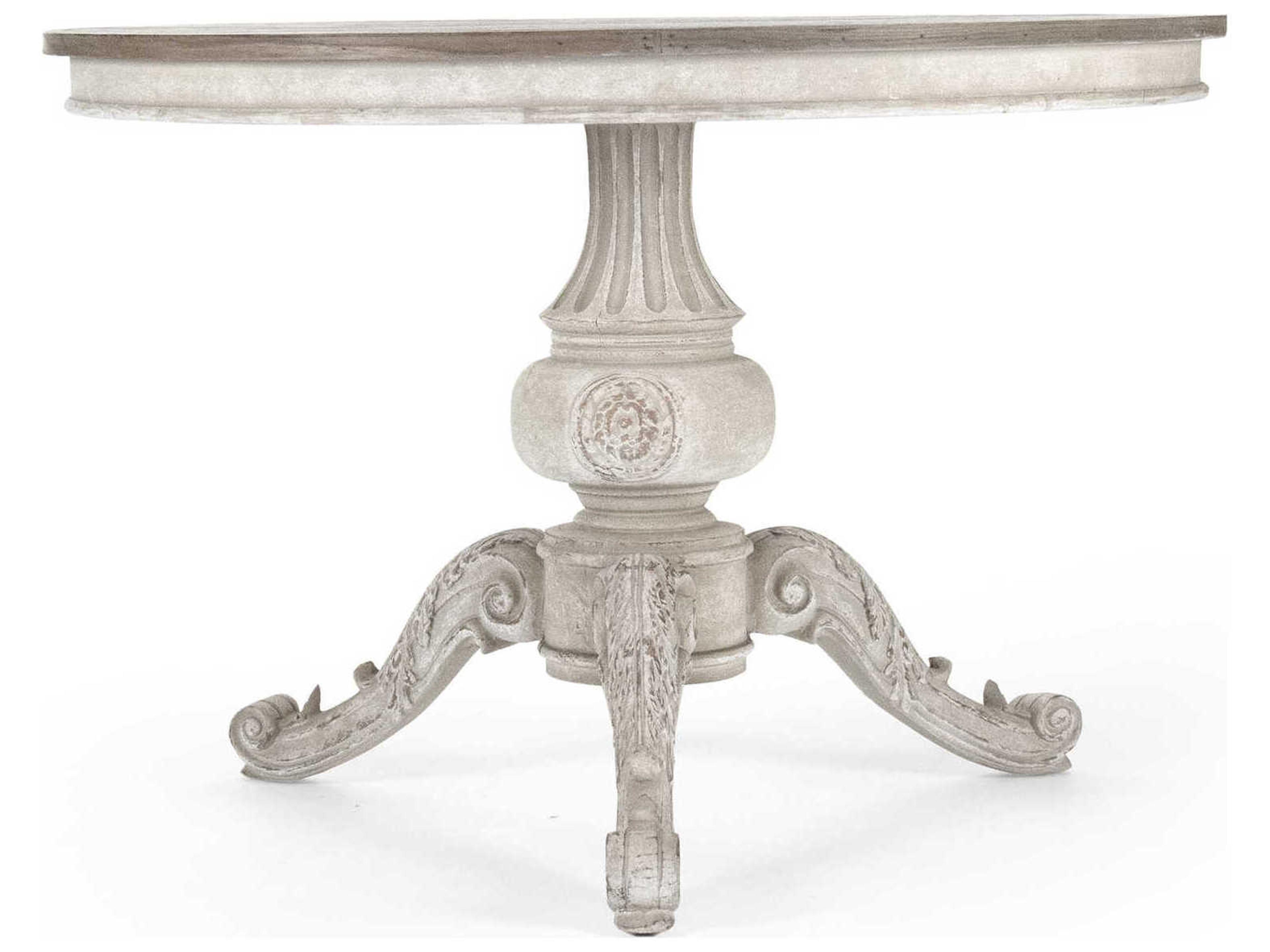 Round Wood Weathered Dry Natural White Washed Dining Table