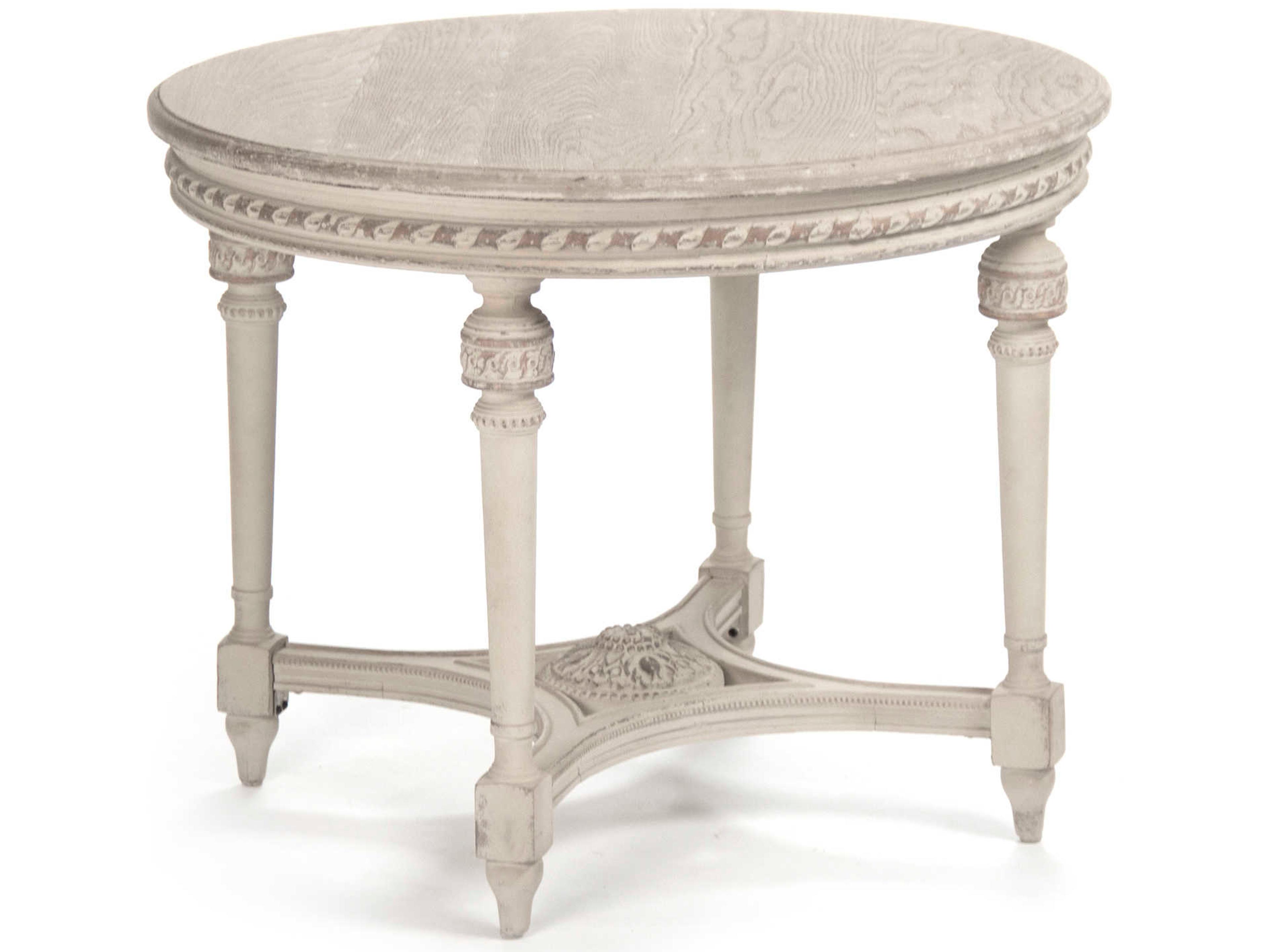 Round Wood Weathered Distressed Cream End Table
