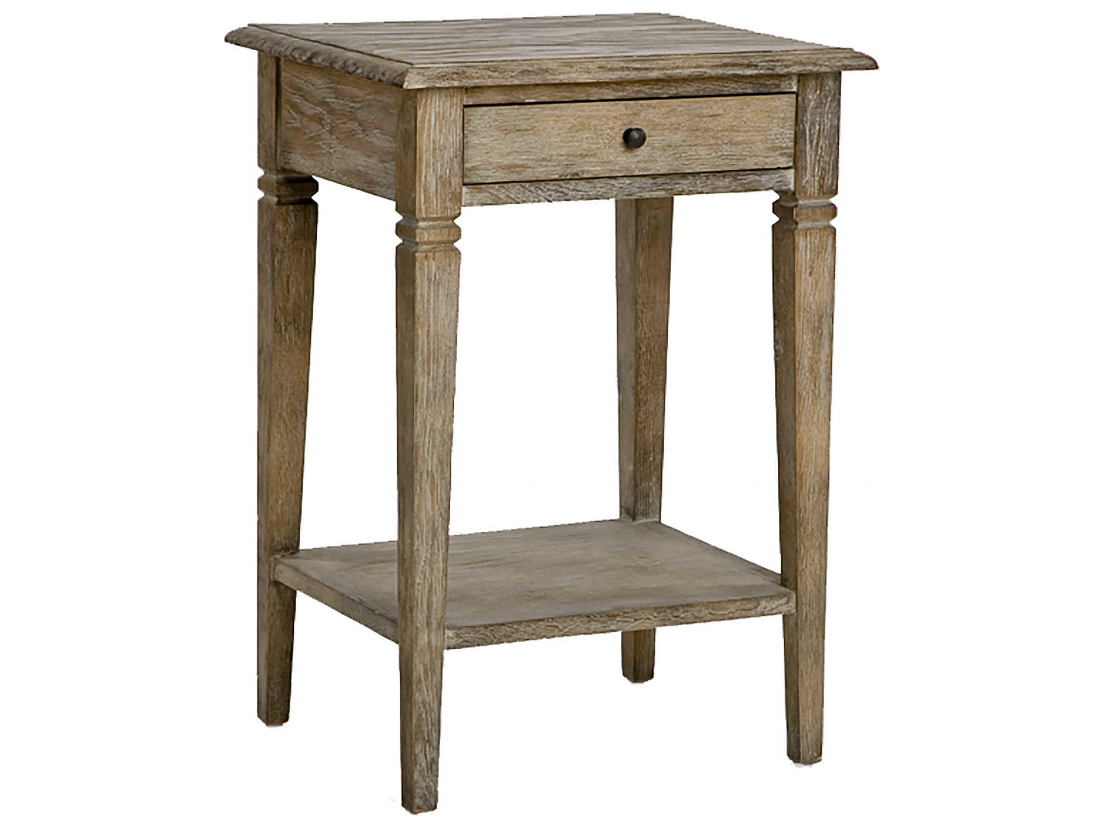 Square Wood Limed Grey End Table