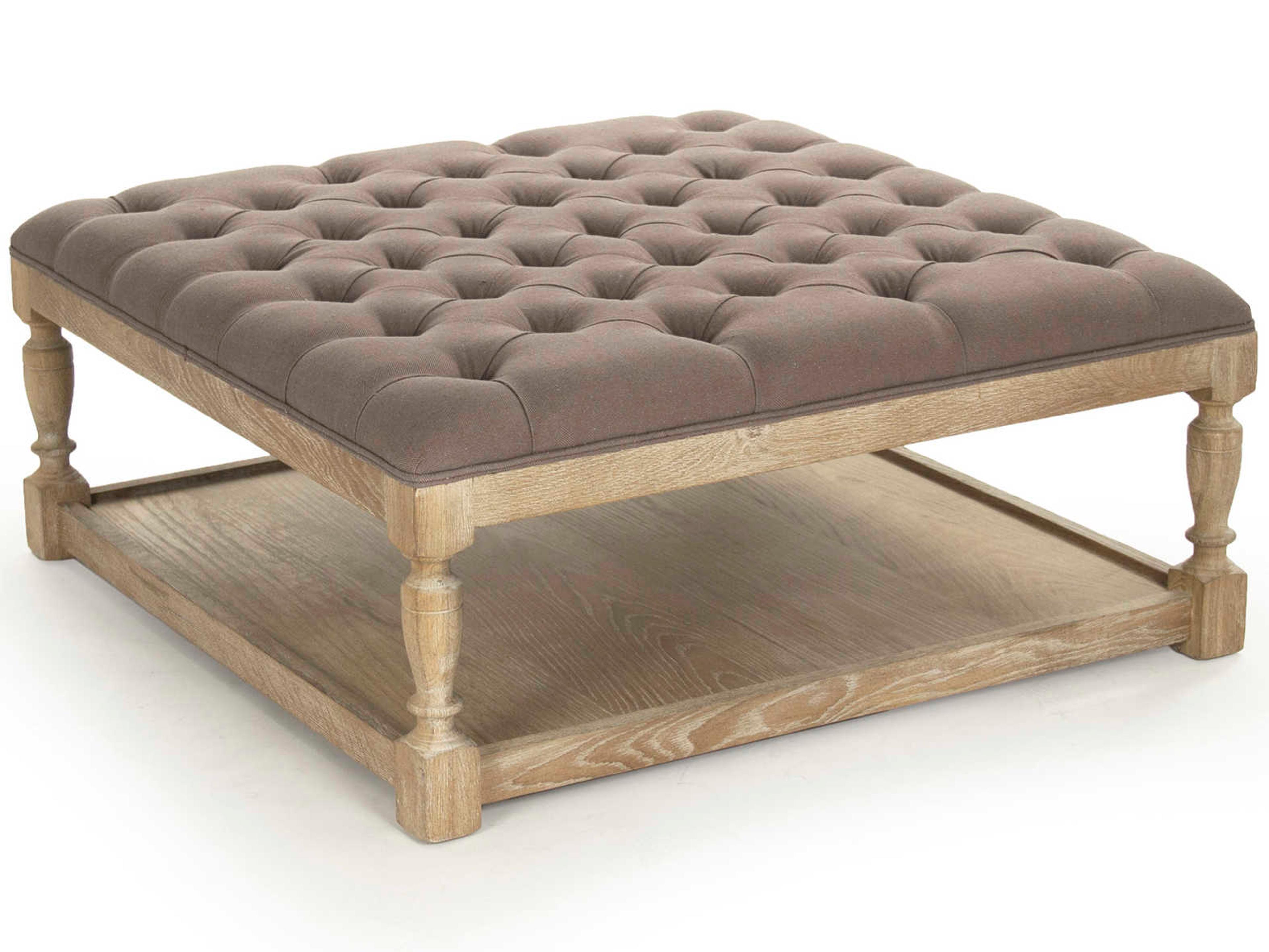 Aubergine Linen Brown Upholstered Tufted Ottoman
