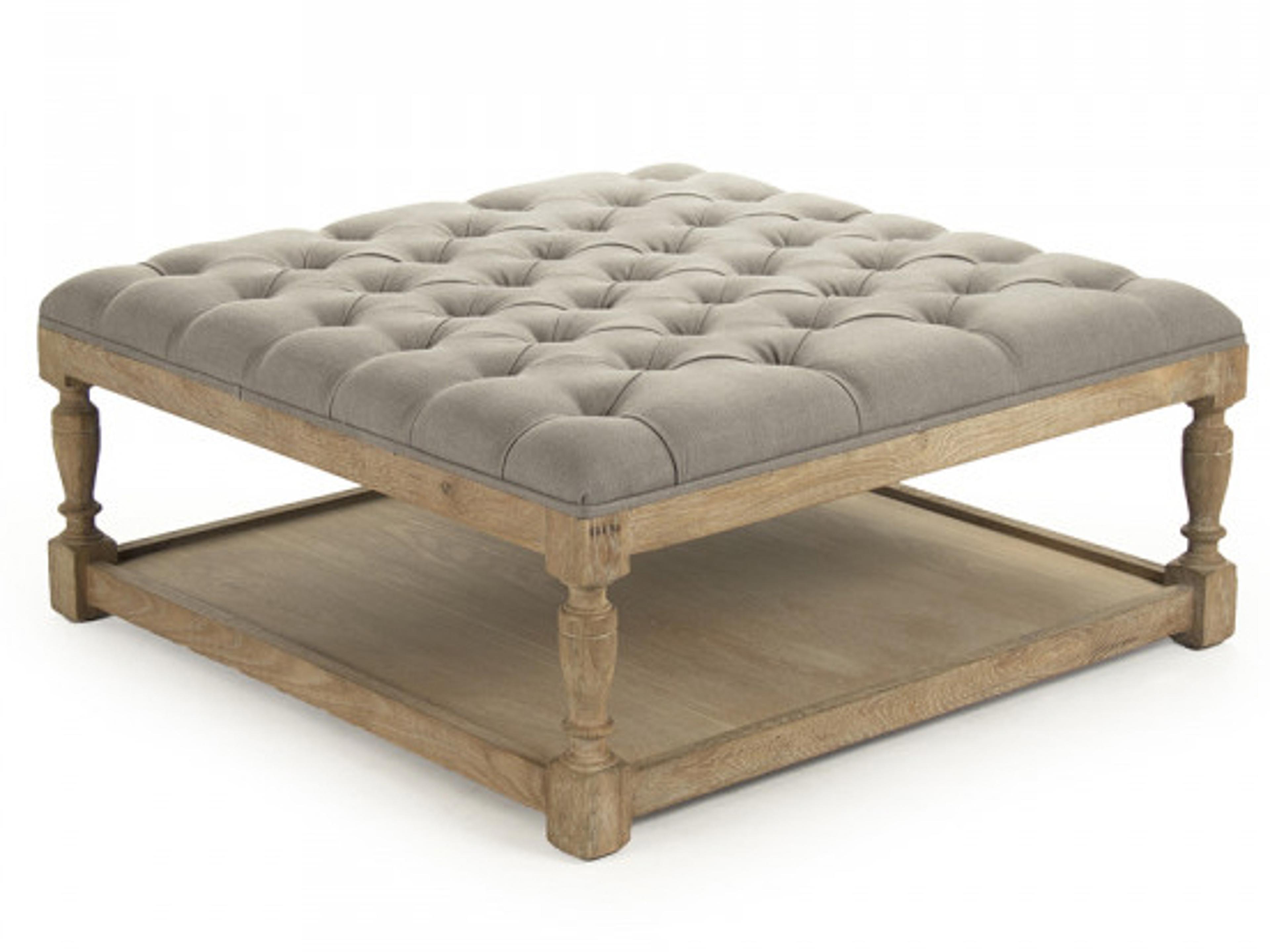 Grey Linen Upholstered Tufted Ottoman