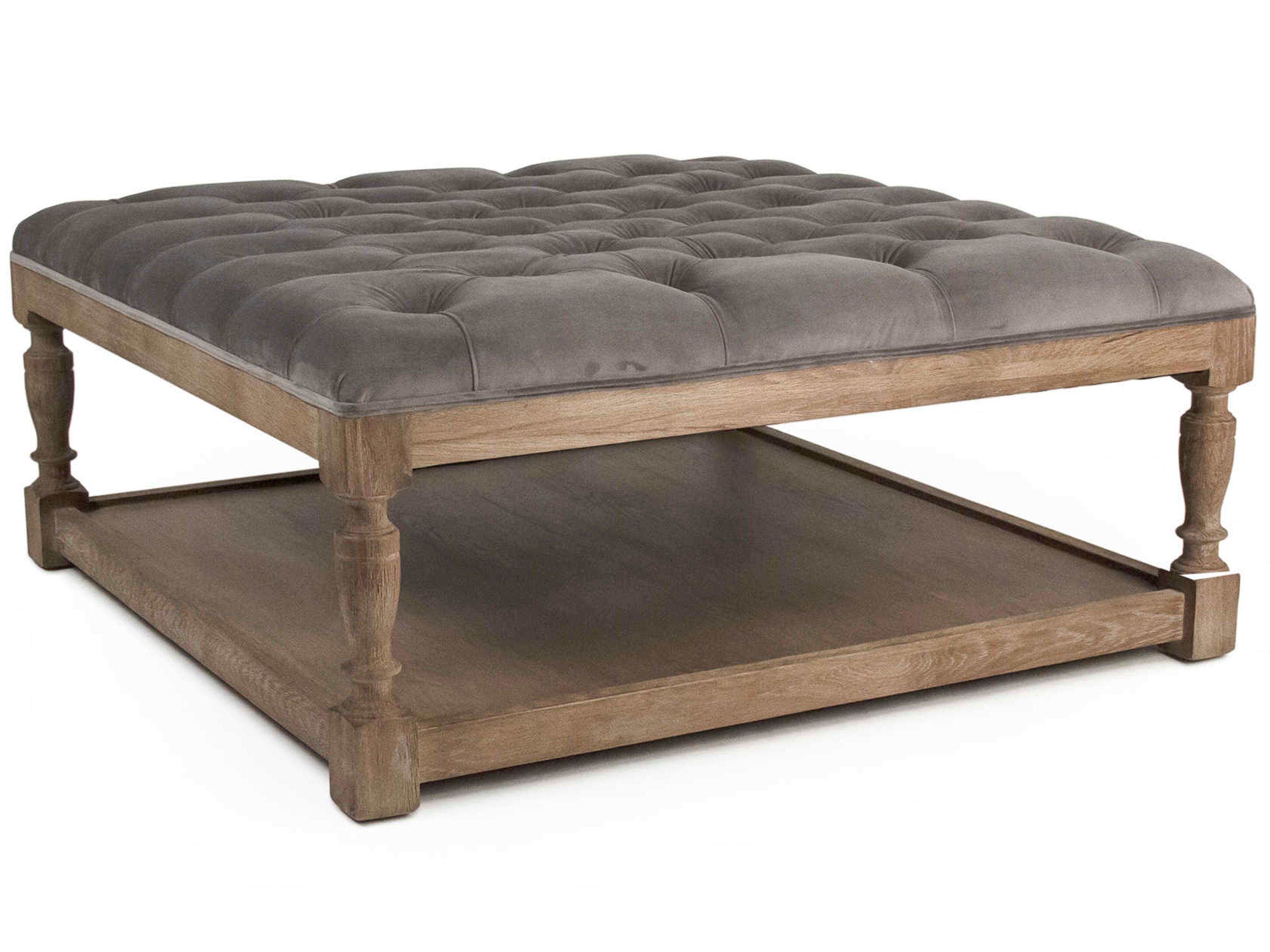 Grey Velvet Upholstered Tufted Ottoman