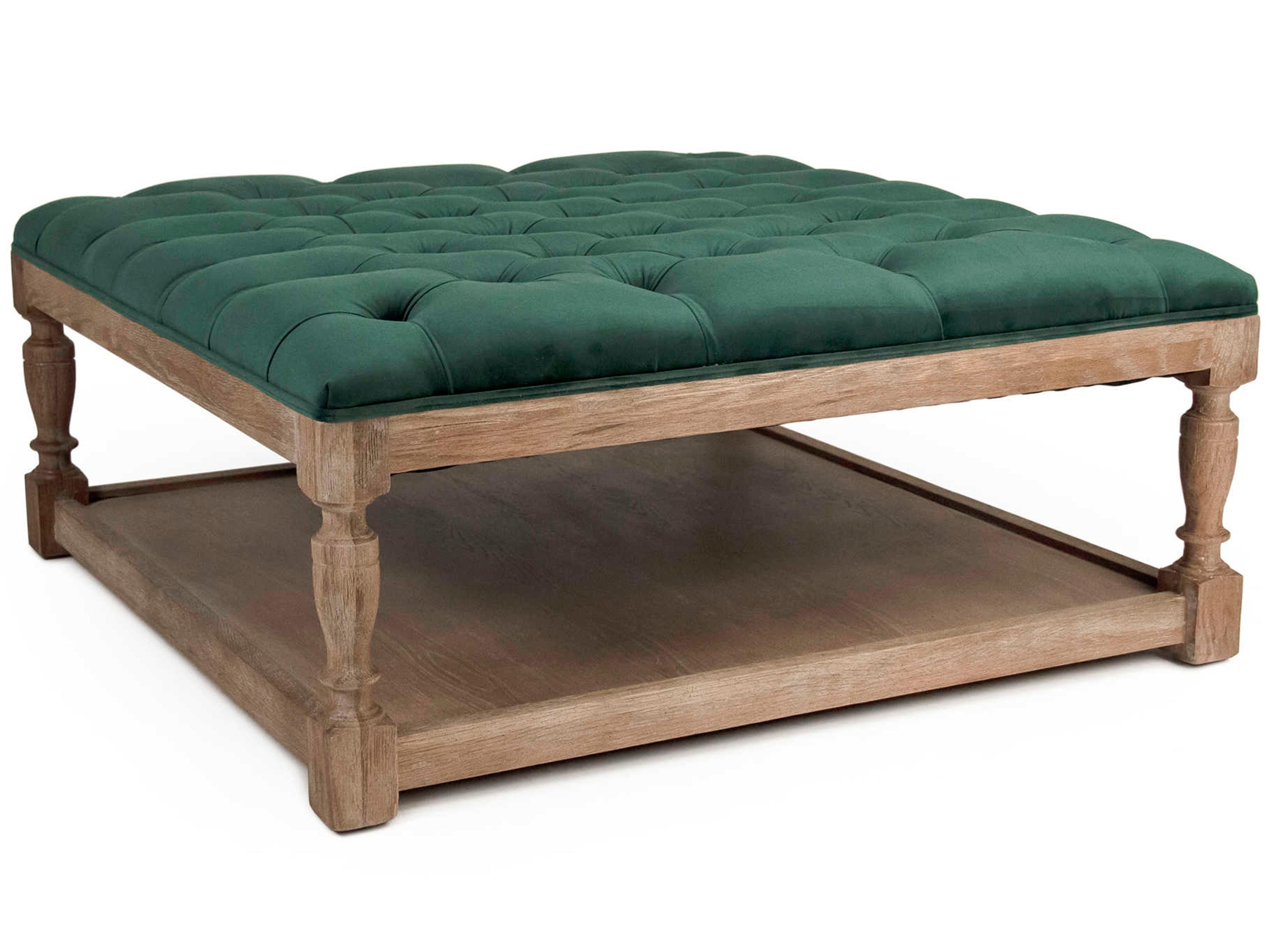 Green Velvet Upholstered Tufted Ottoman