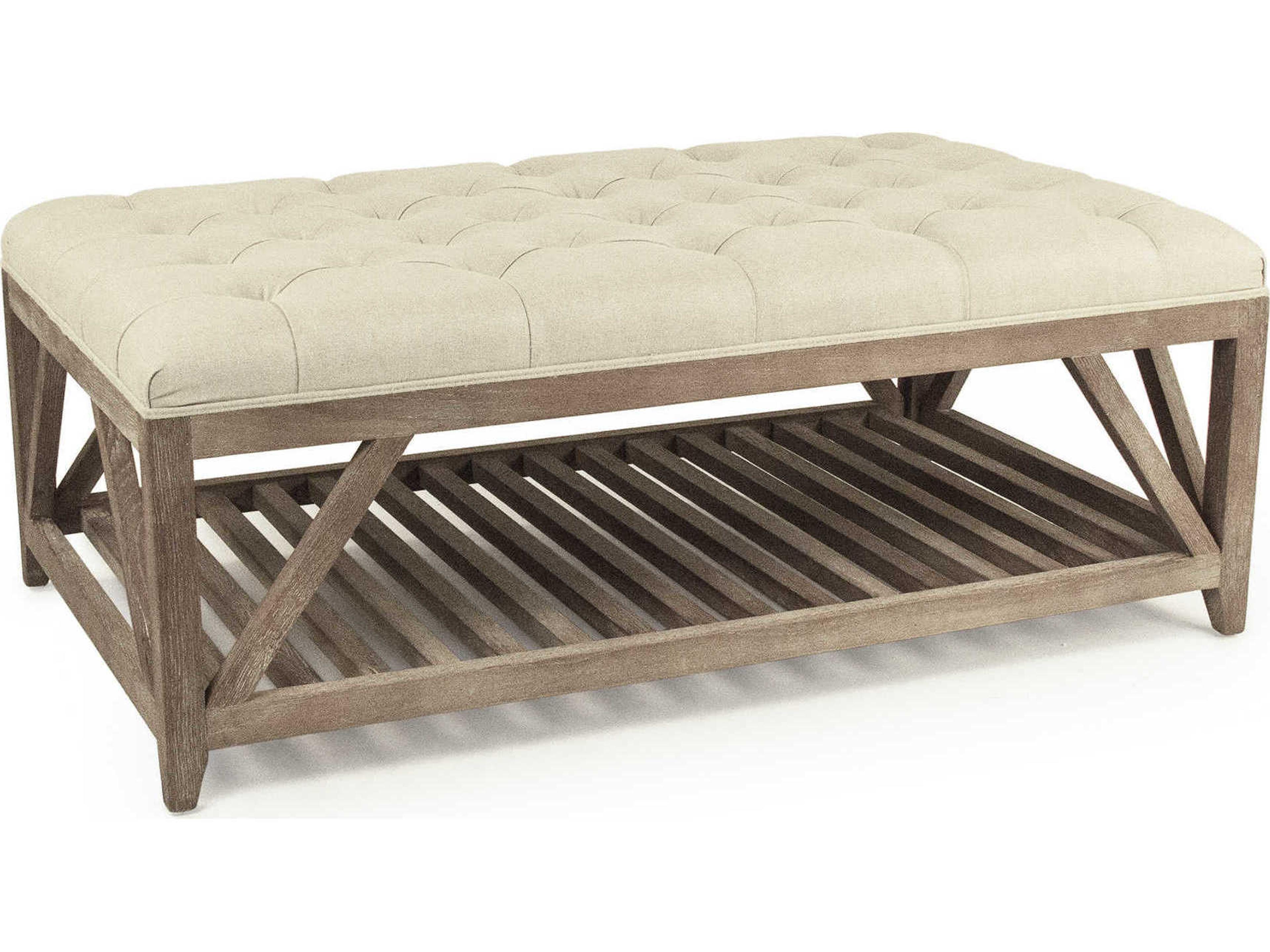 Natural Linen Cream Upholstered Tufted Ottoman