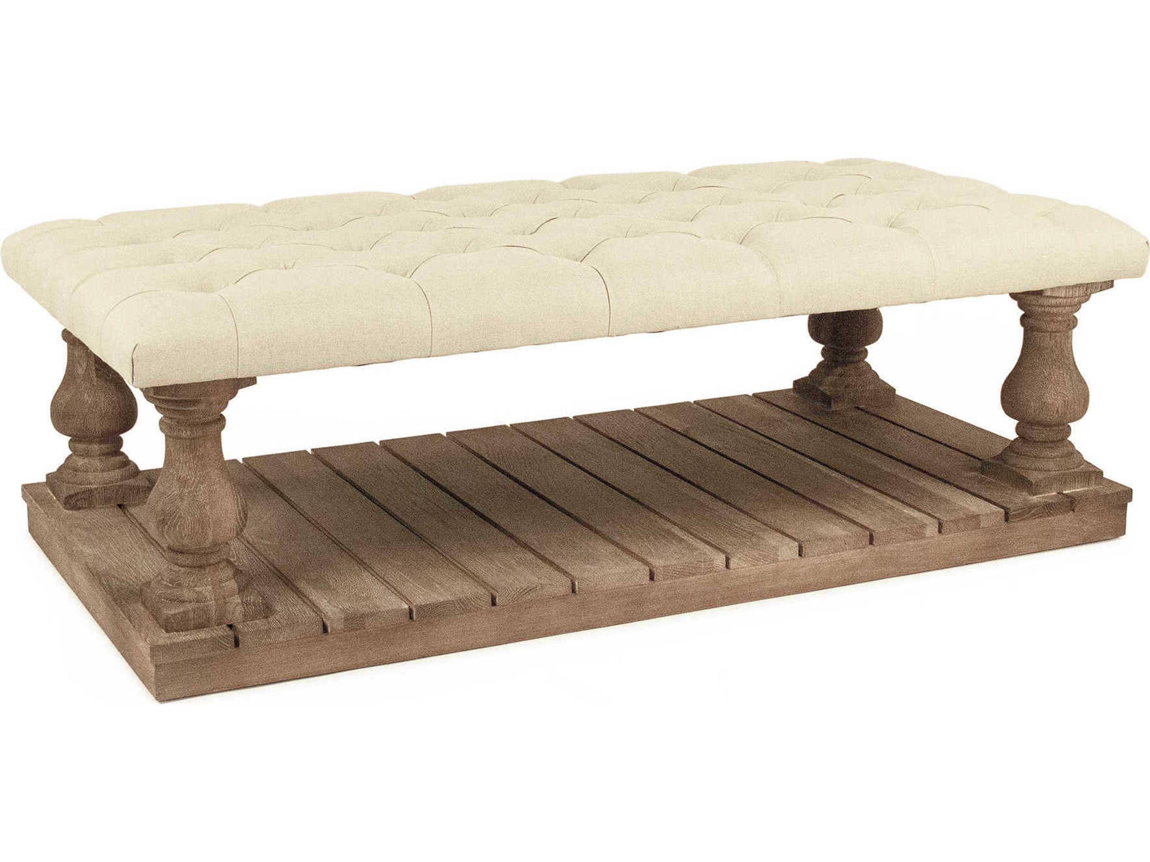 Natural Linen Cream Upholstered Tufted Ottoman