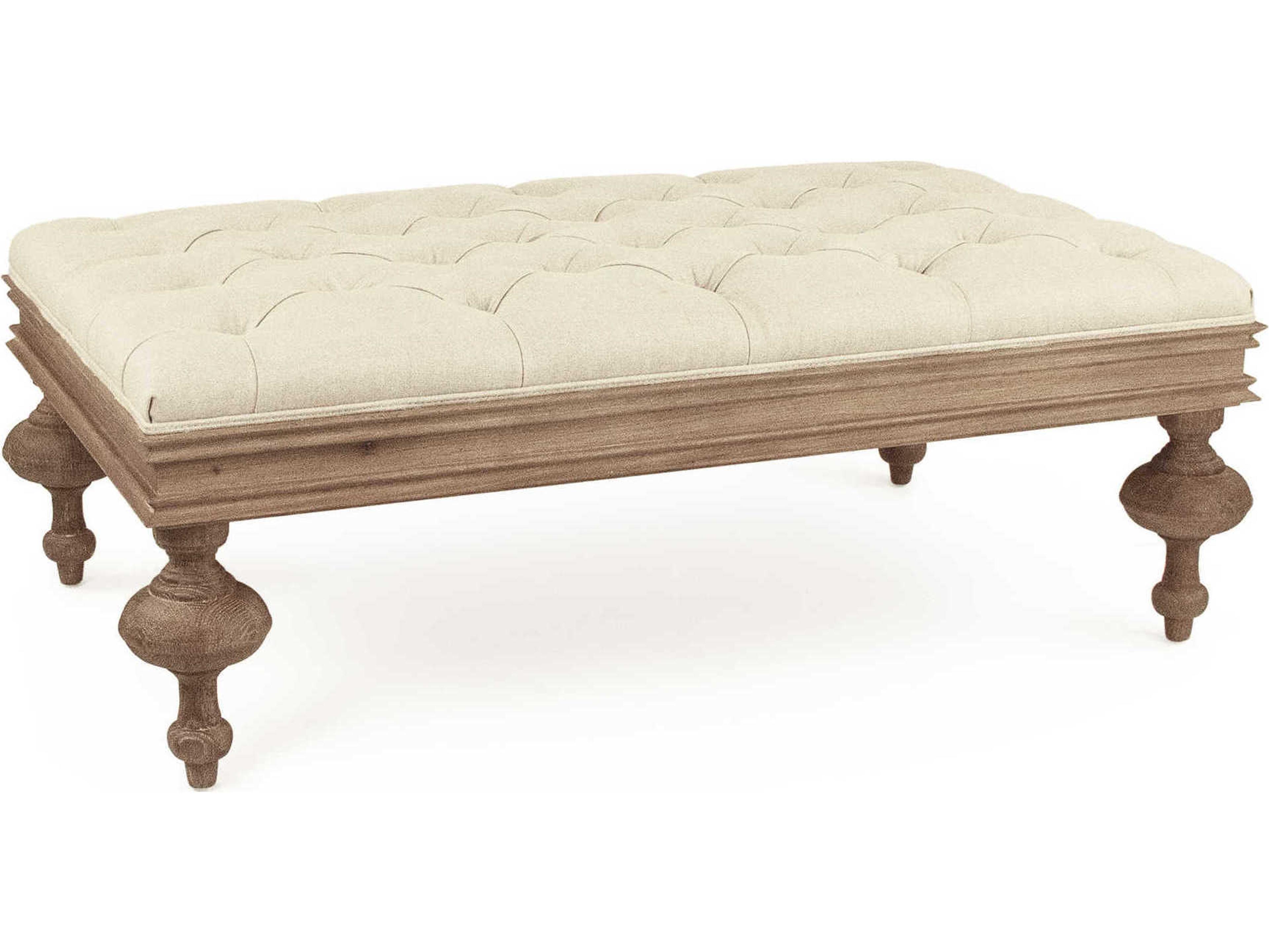 Natural Linen Cream Upholstered Tufted Ottoman