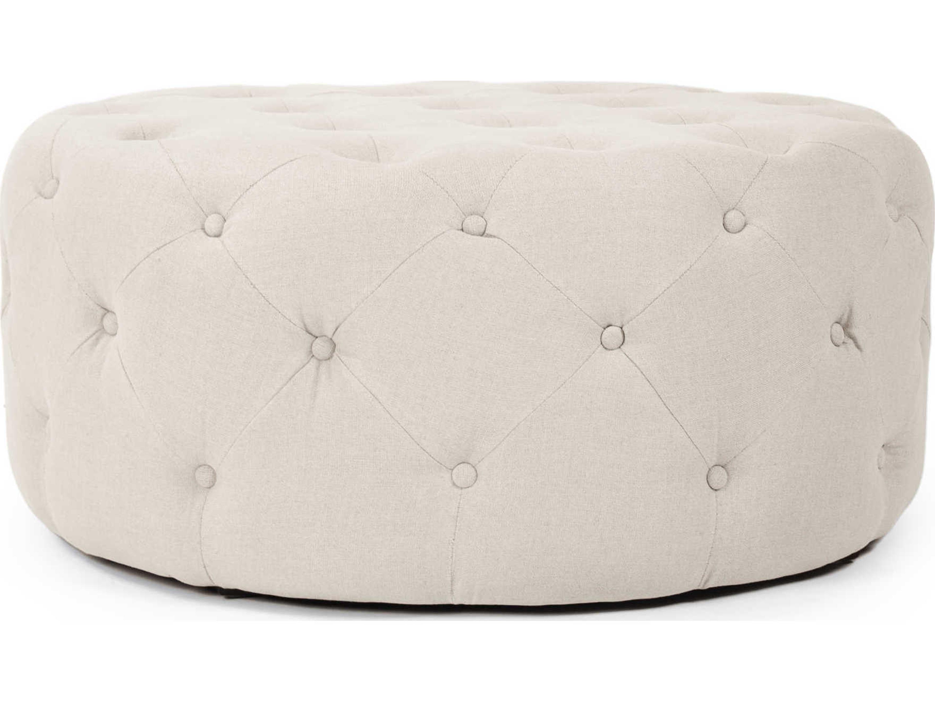 Zentique Natural Linen Cream Upholstered Tufted Ottoman