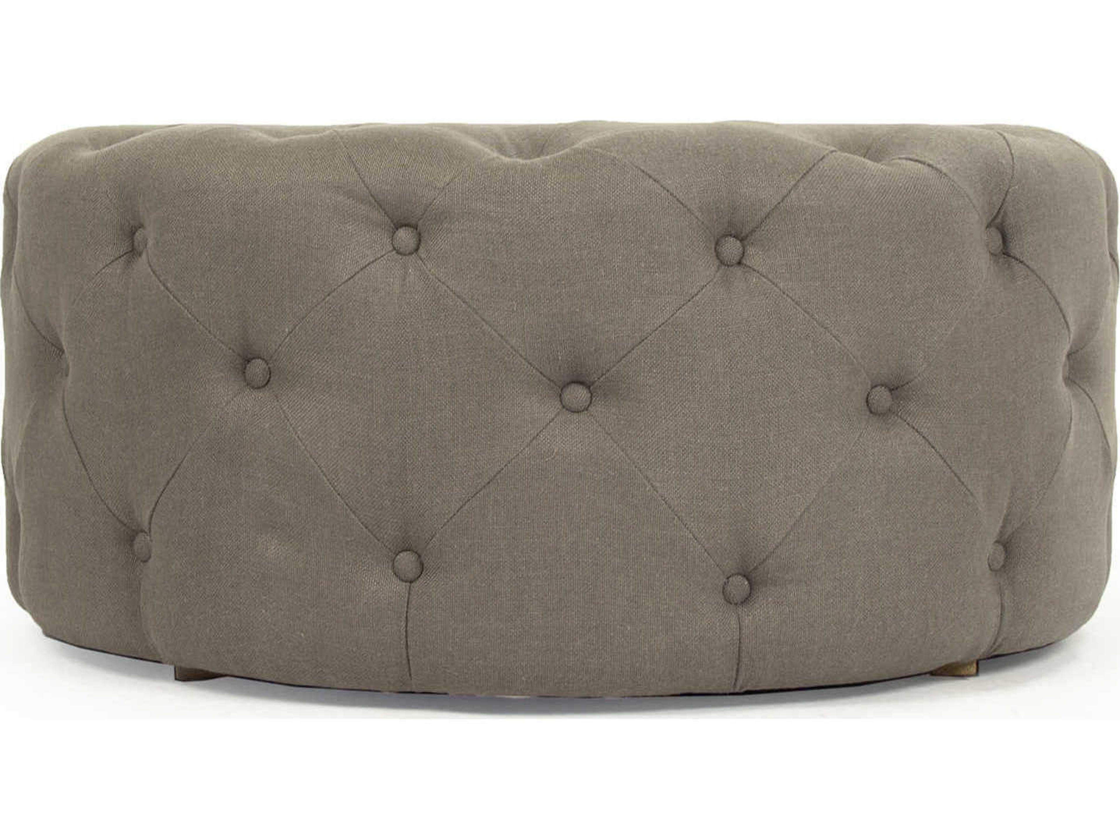 Zentique Grey Linen Upholstered Tufted Ottoman