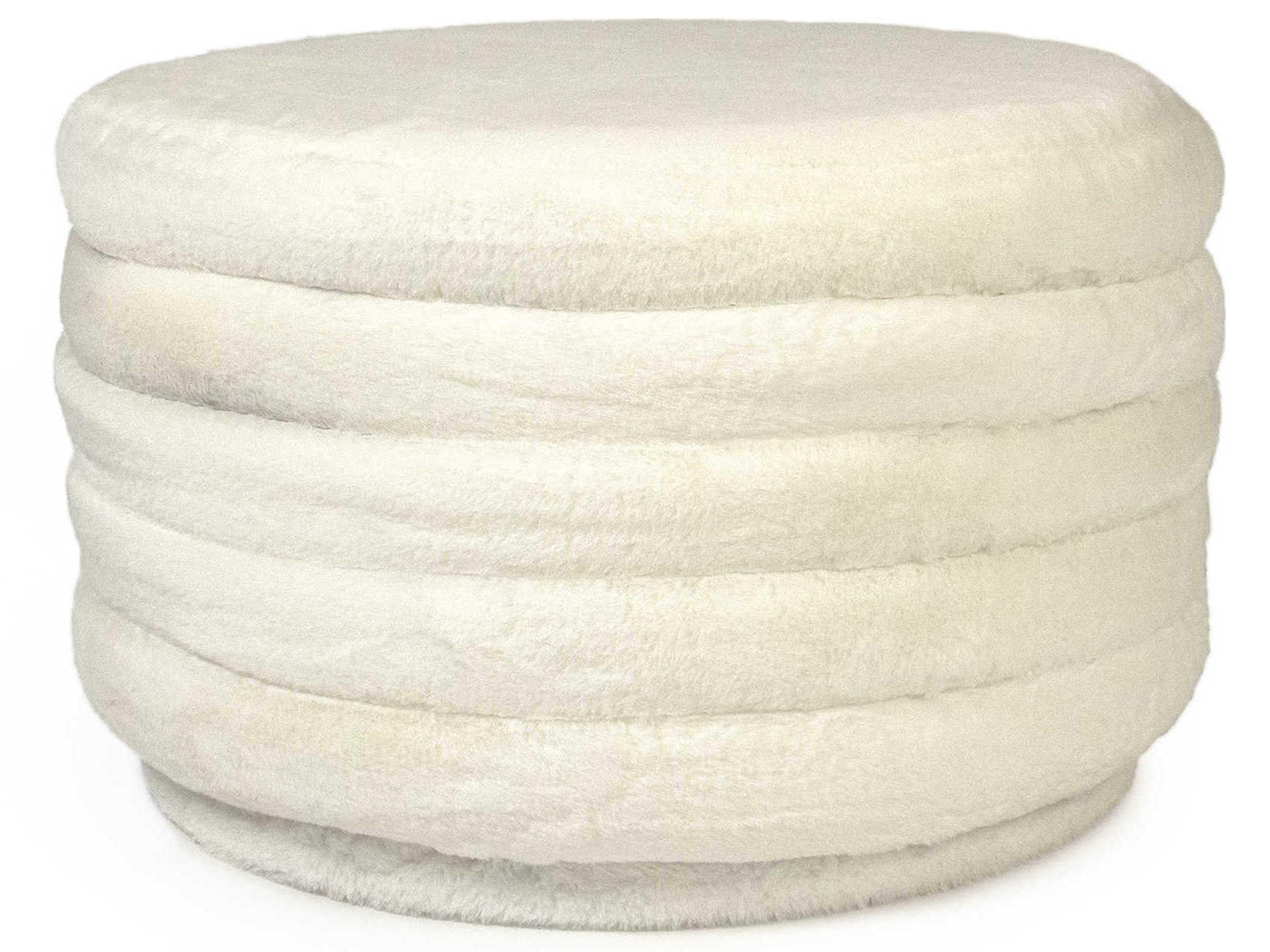 White Faux Fur Velvet Upholstered Ottoman