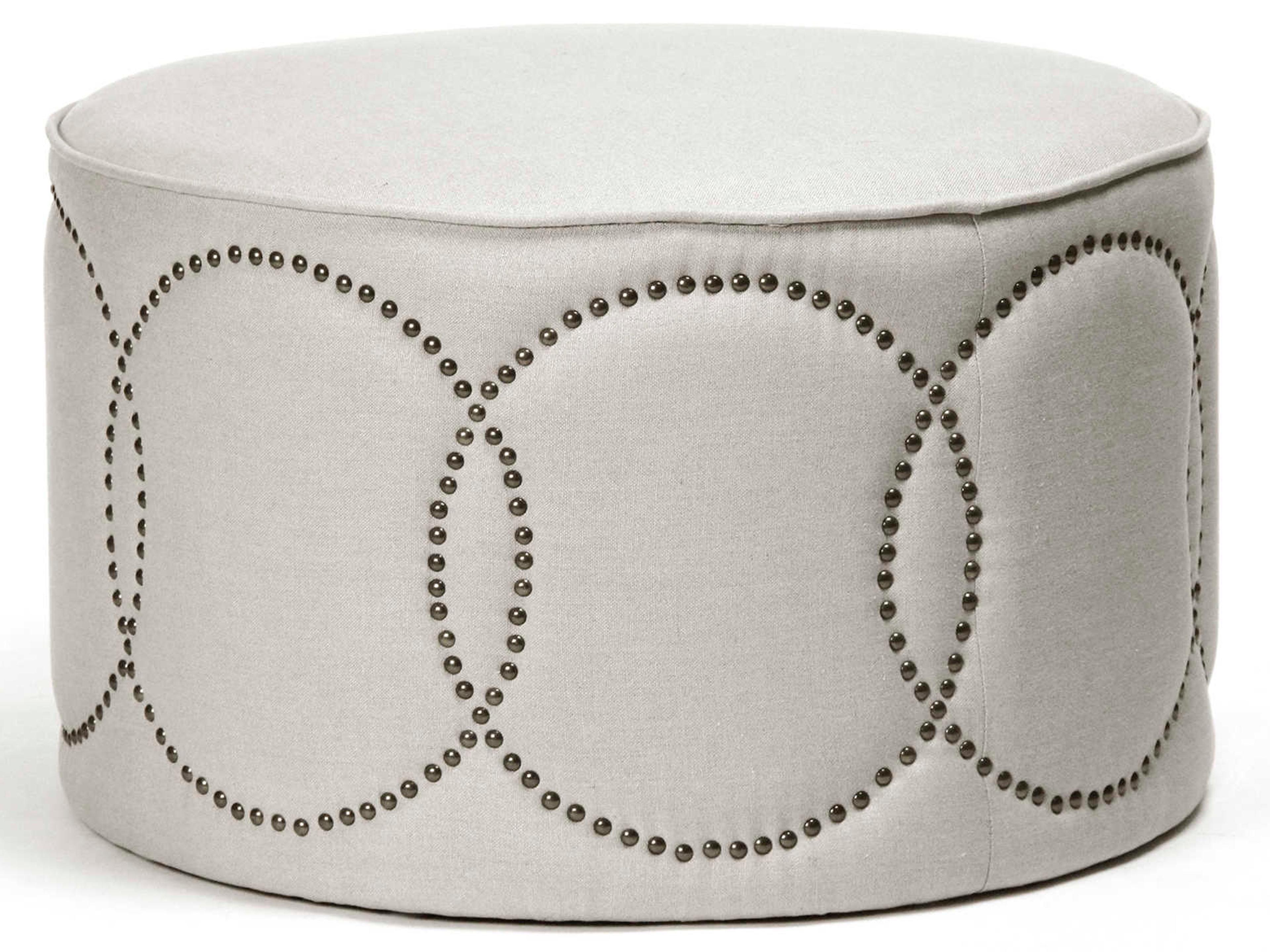 Natural Linen Cream Upholstered Ottoman
