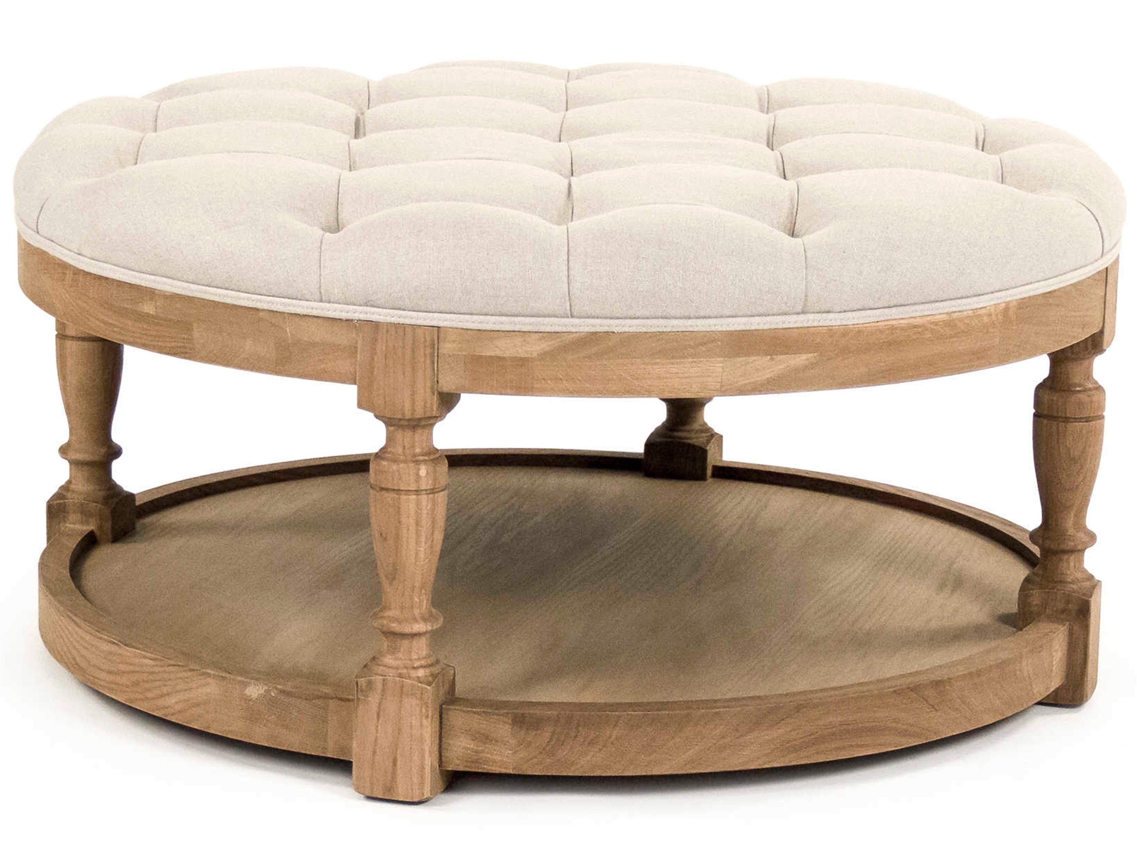 Natural Oak Cream Upholstered Ottoman