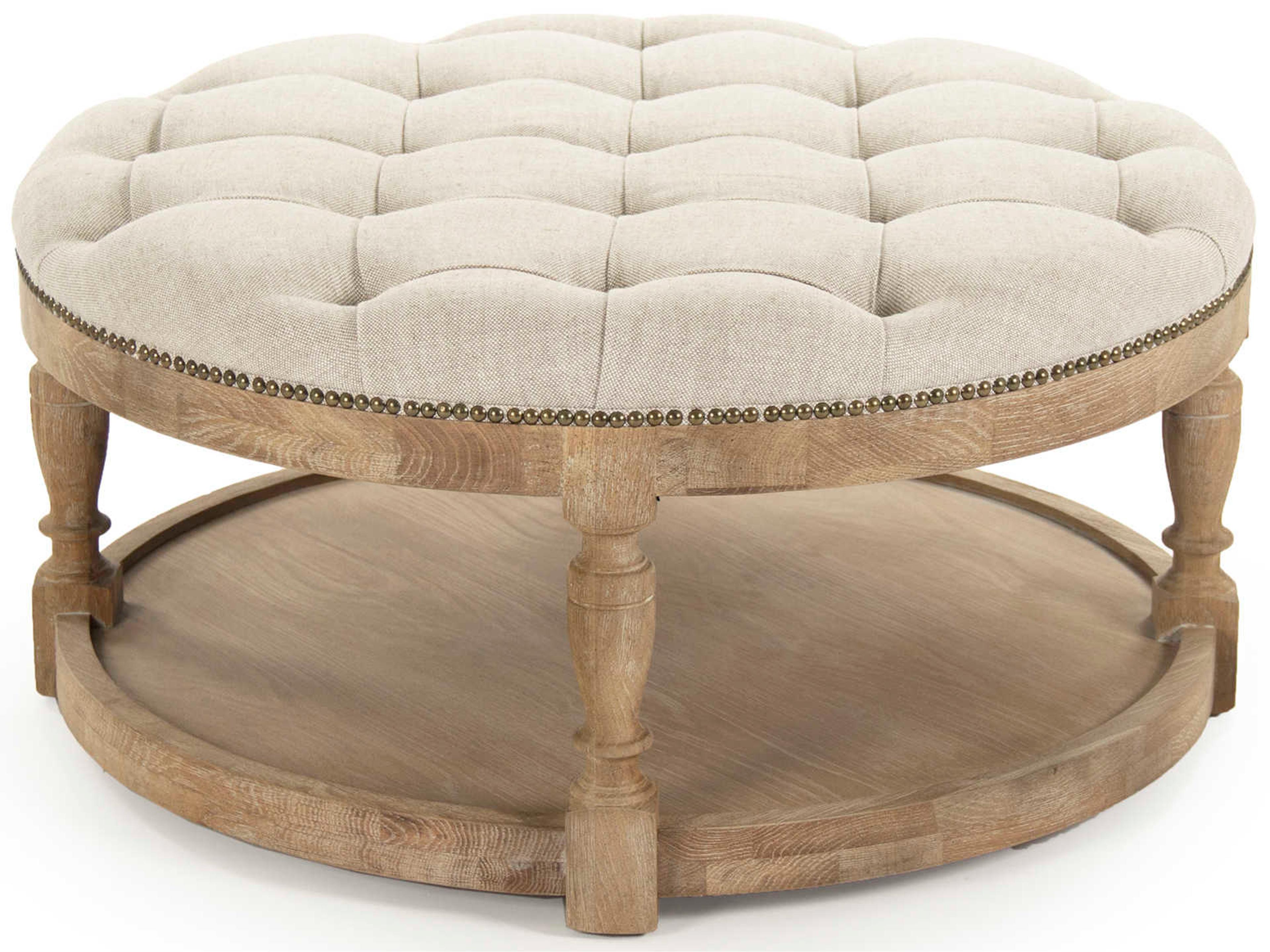Limed Grey Oak Cream Upholstered Ottoman