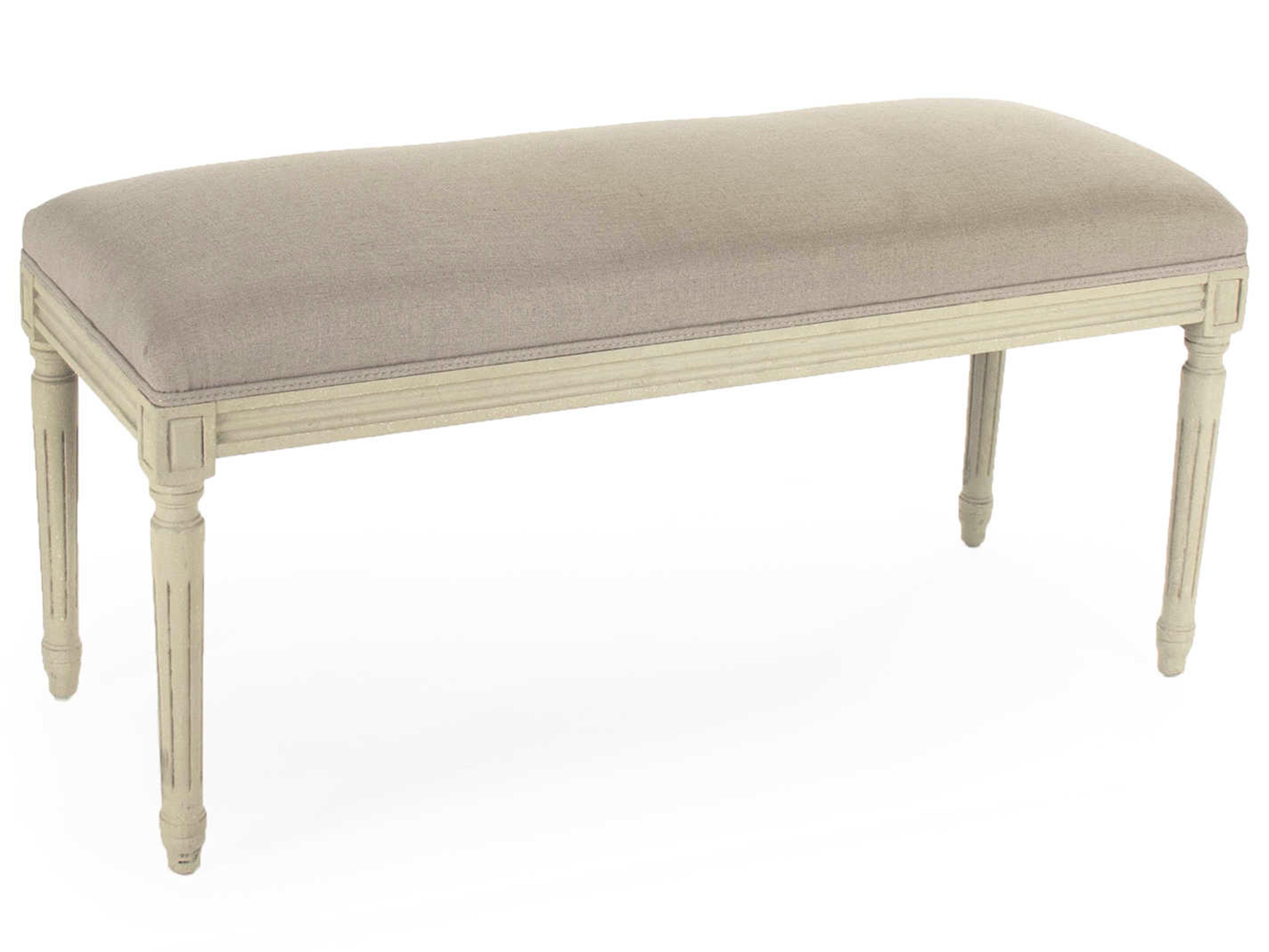 Lille Natural Linen Gray Upholstered Accent Bench