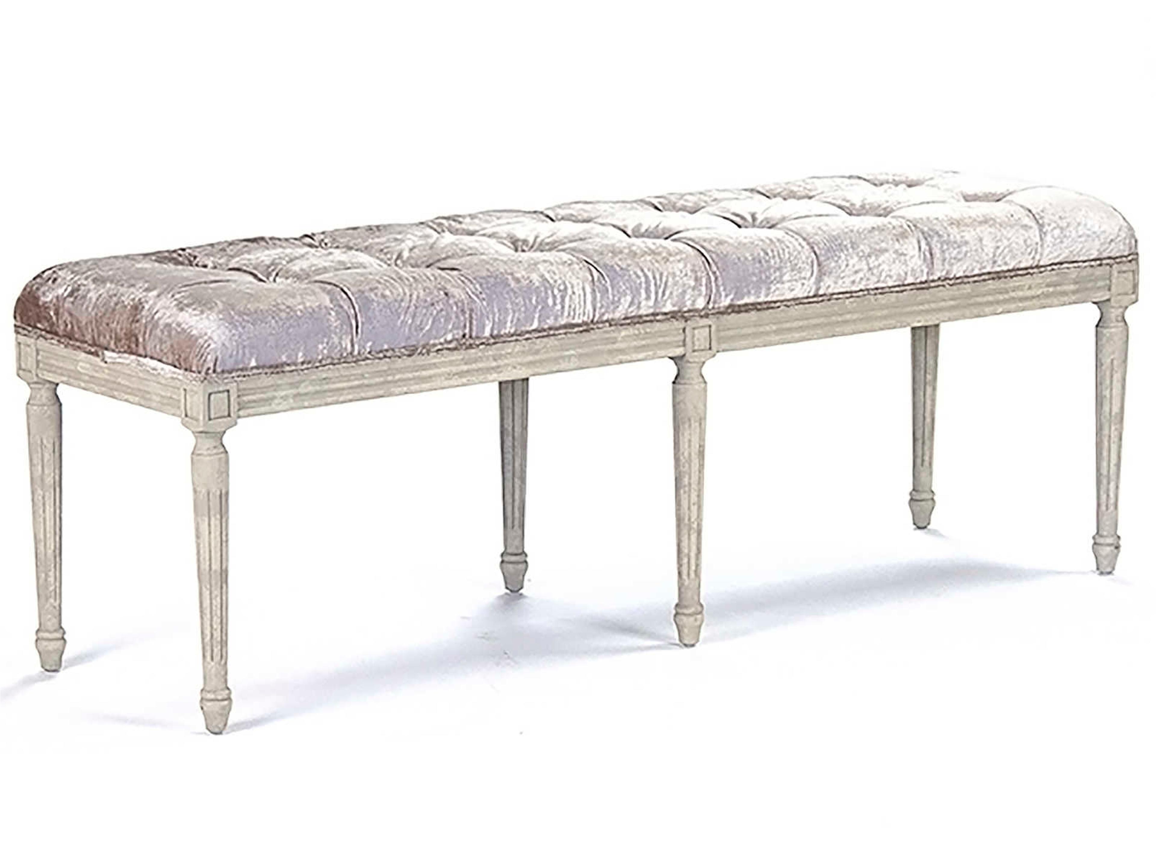 Louis Crushed Champagne Velvet Gray Upholstered Accent Bench