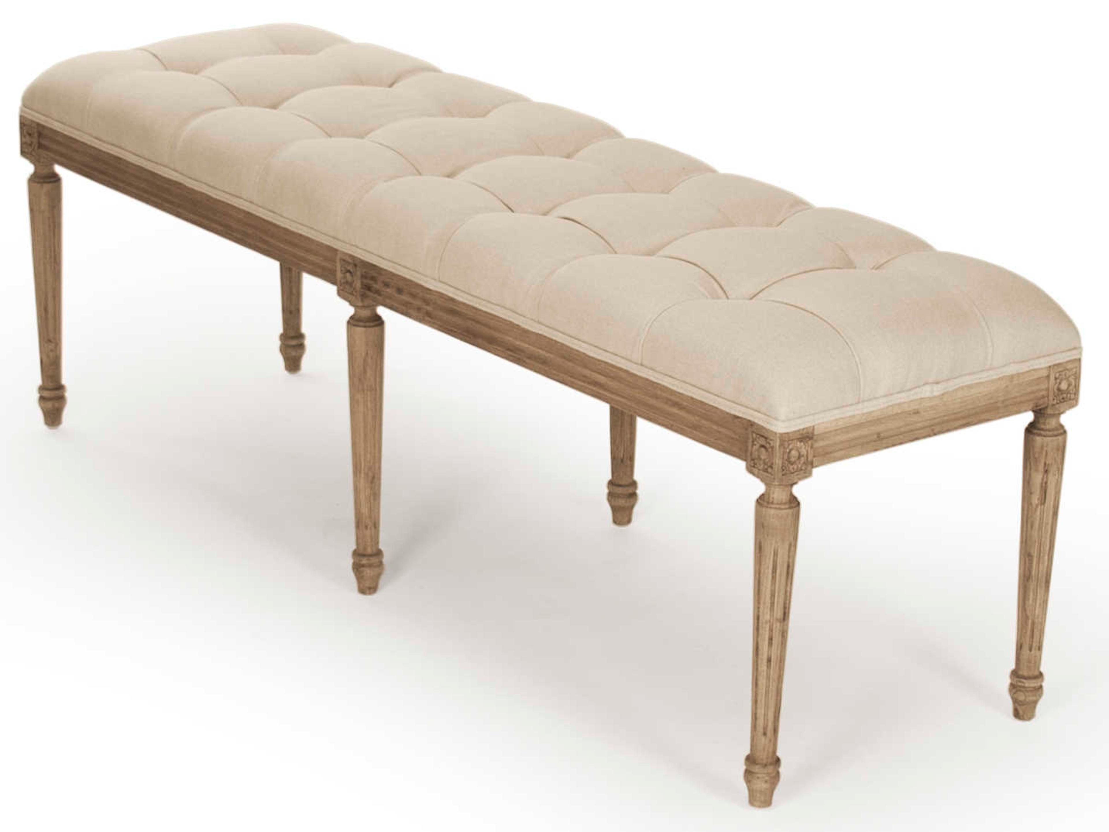 Louis Natural Linen Cream Upholstered Accent Bench