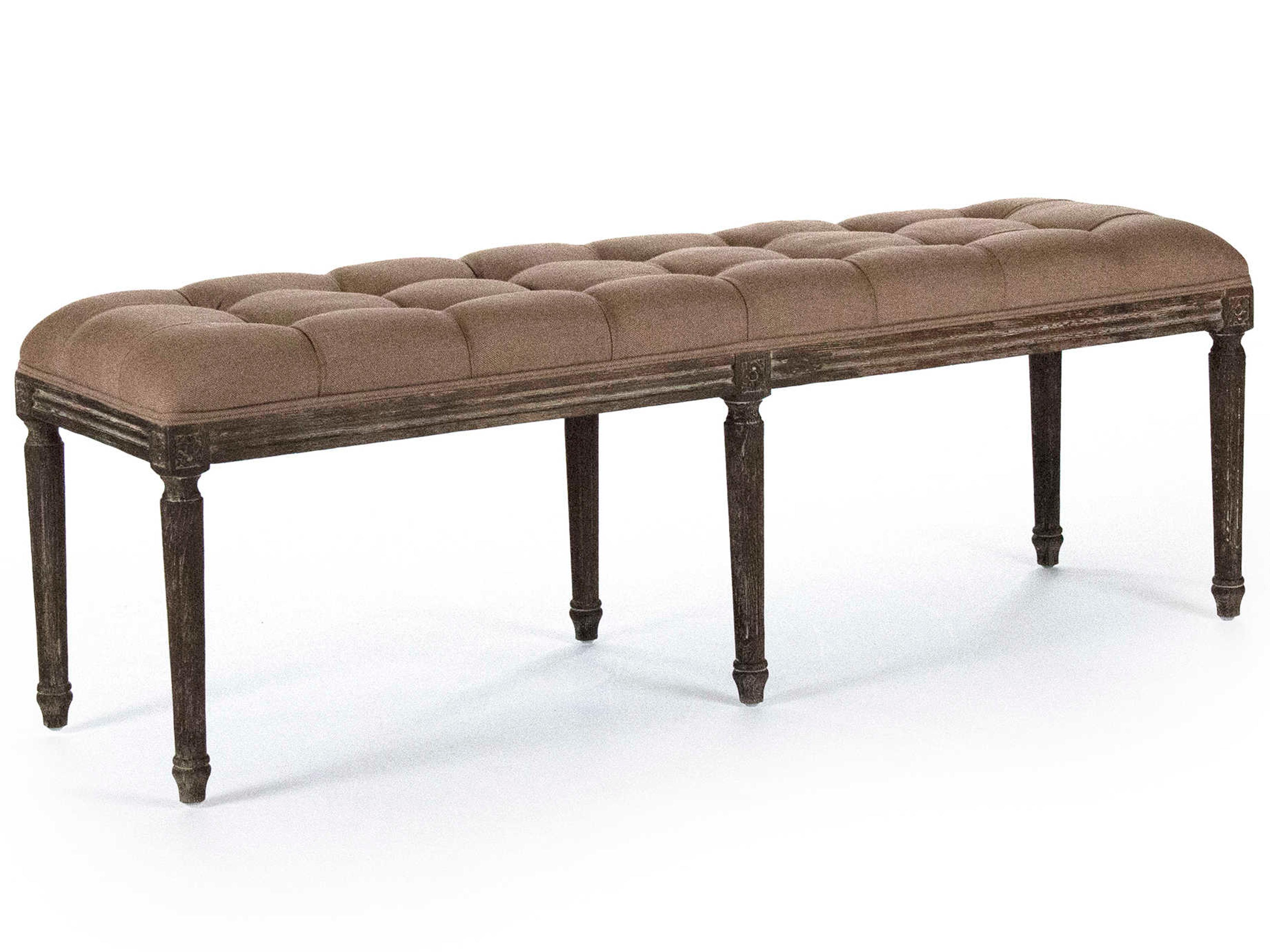Louis Copper Linen Brown Upholstered Accent Bench