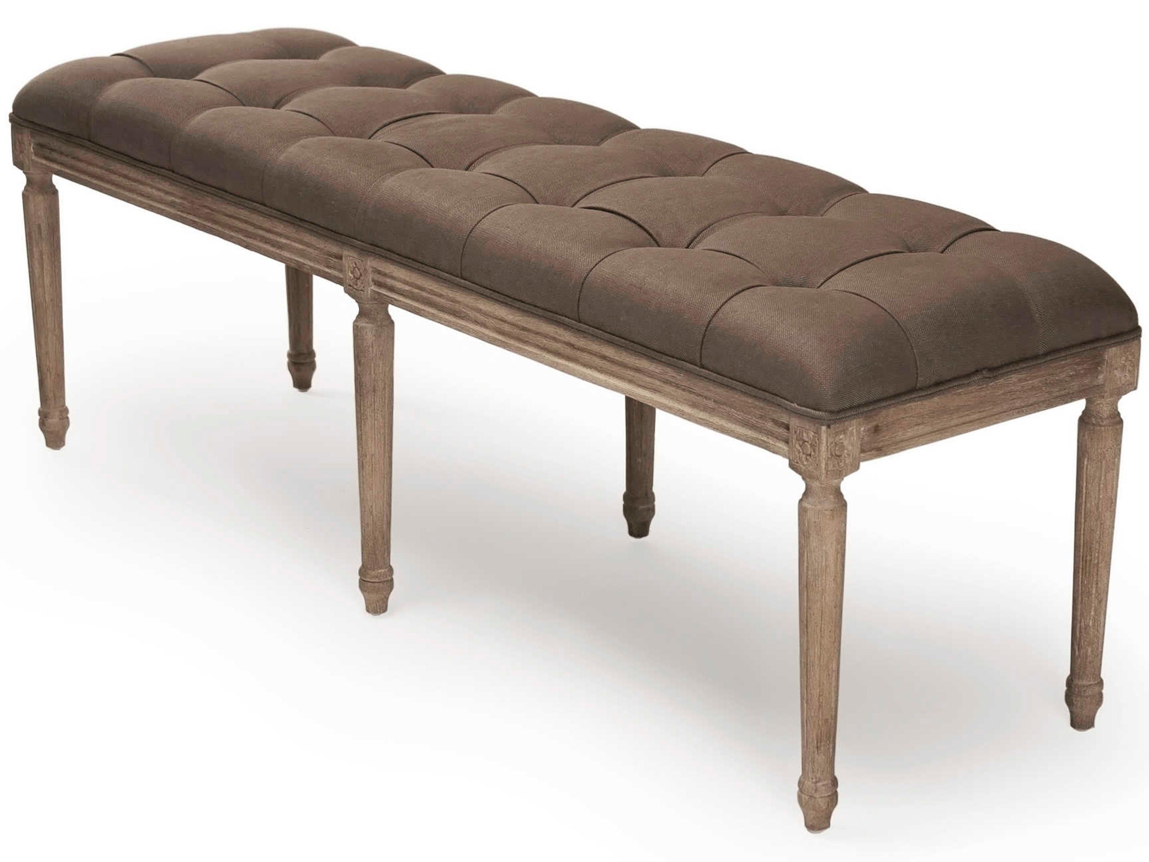 Louis Aubergine Linen Brown Upholstered Accent Bench