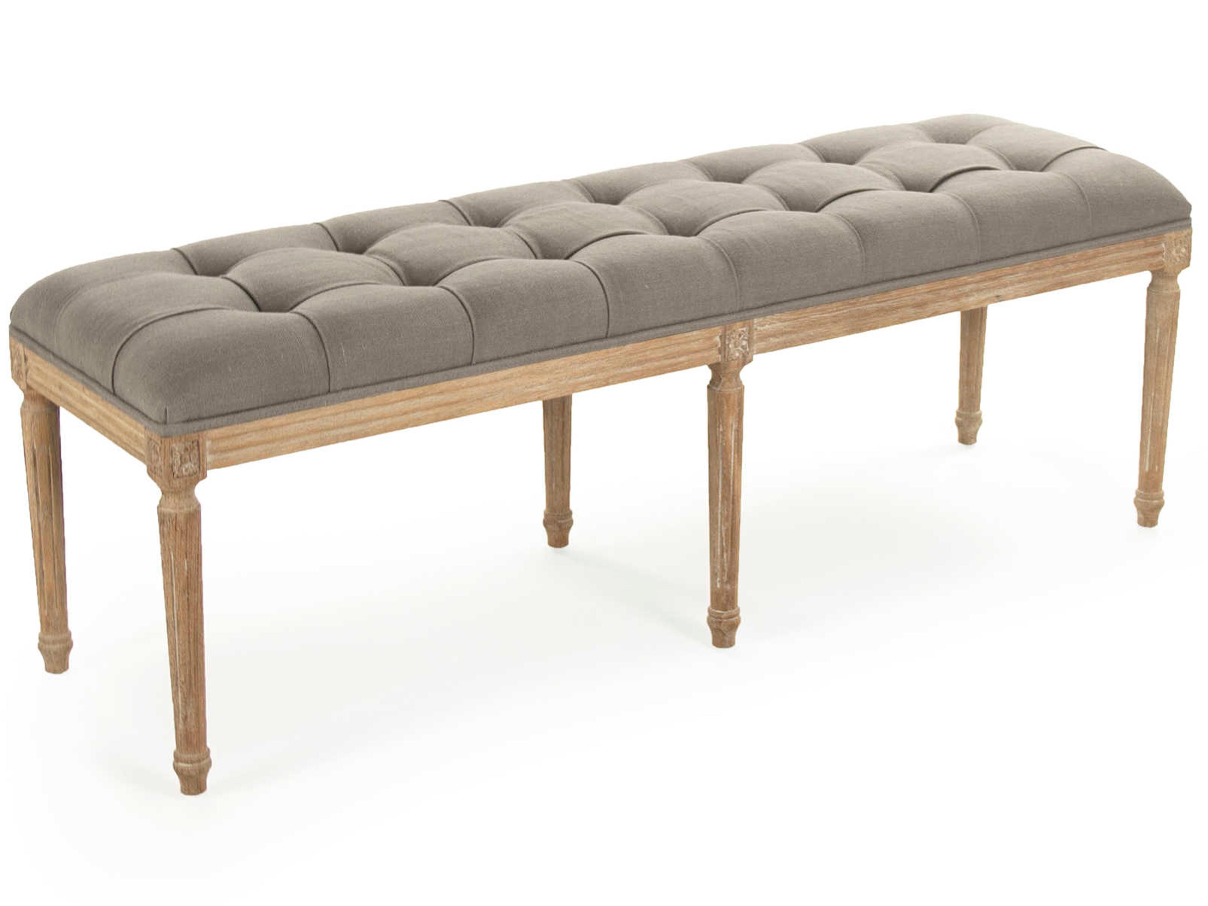 Louis Grey Linen Upholstered Accent Bench