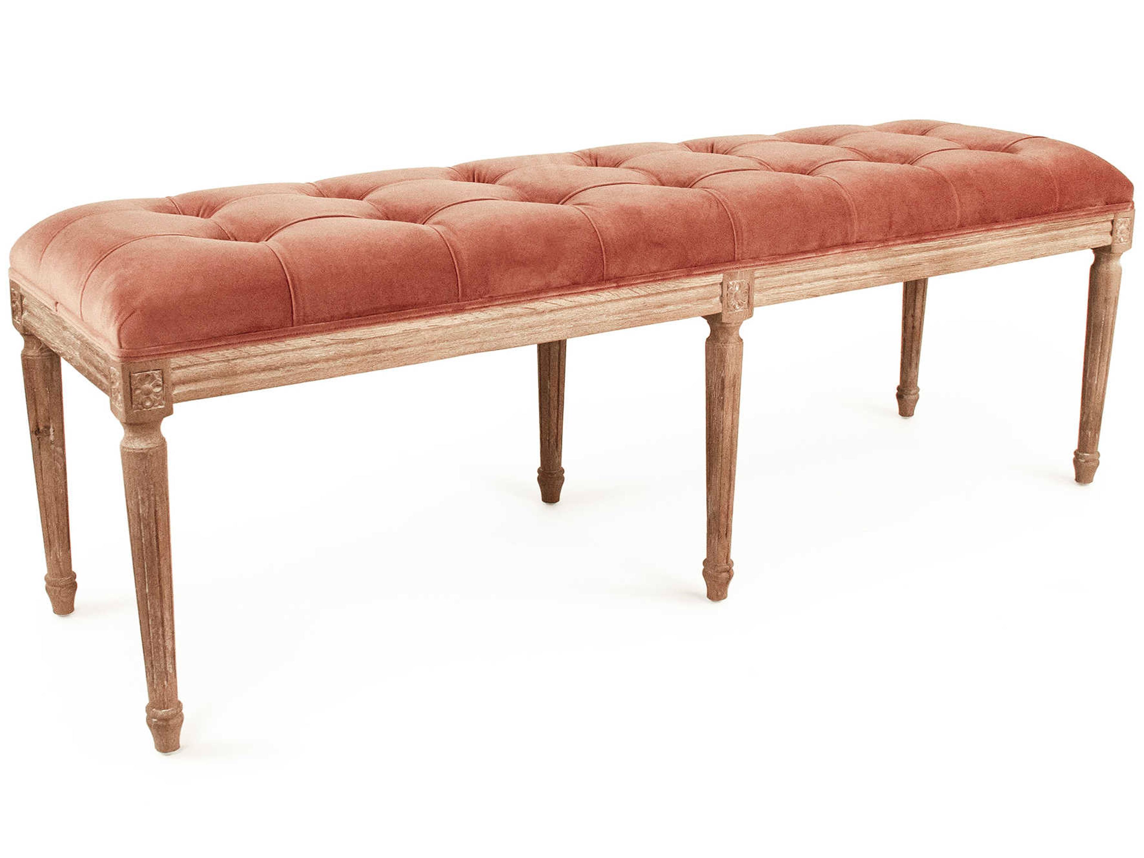 Louis Rose Velvet Pink Upholstered Accent Bench