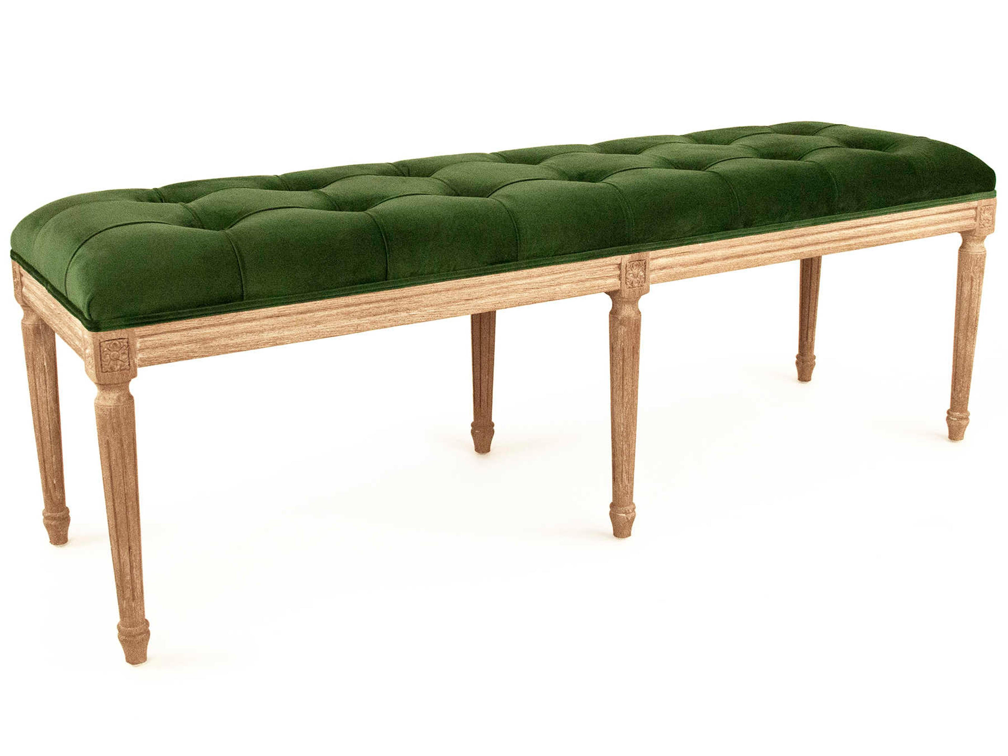 Louis Green Velvet Upholstered Accent Bench