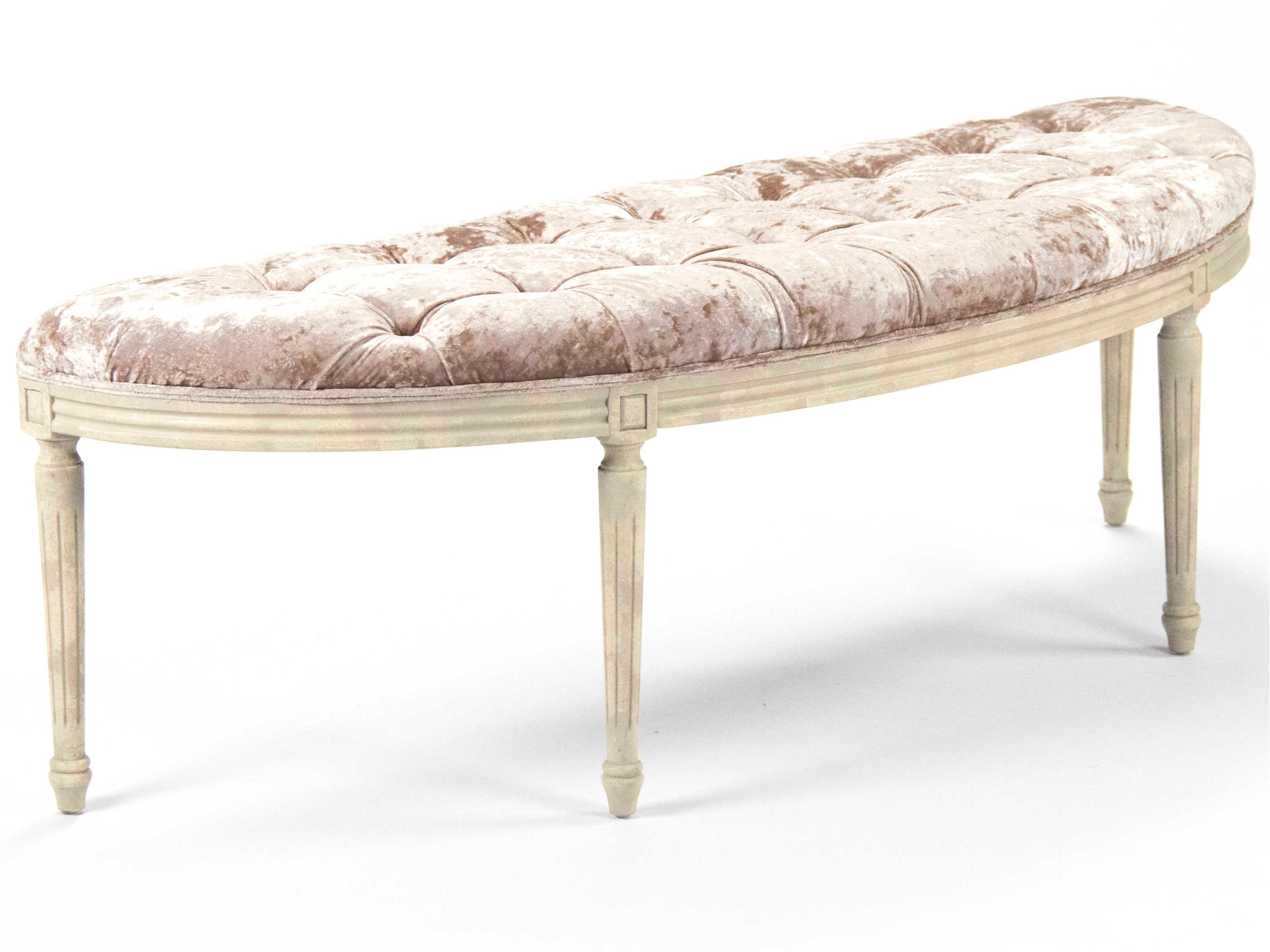 Louis Distressed Ivory Birch Cream Upholstered Accent Bench