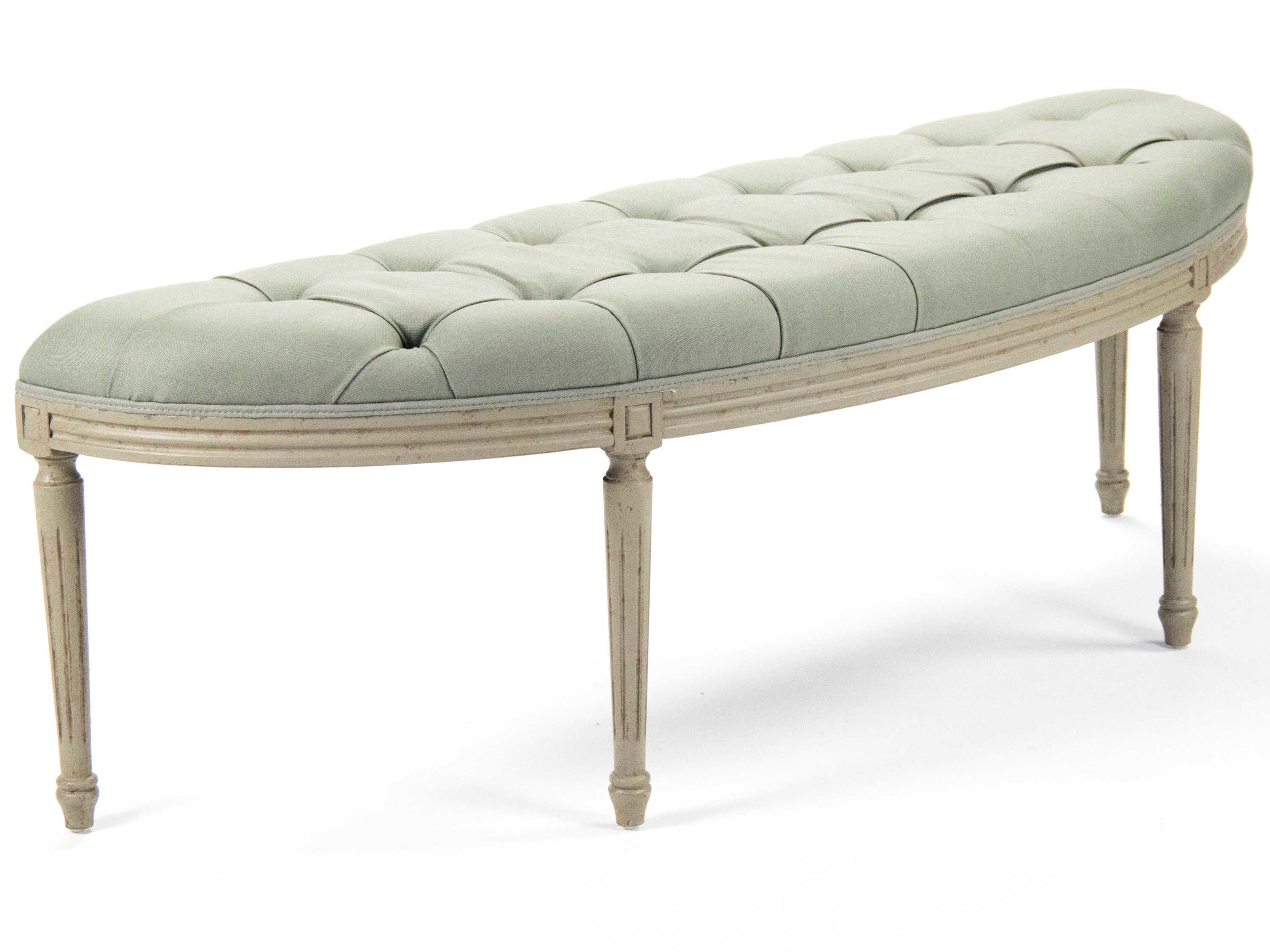 Louis Sea Foam Green Linen Upholstered Accent Bench