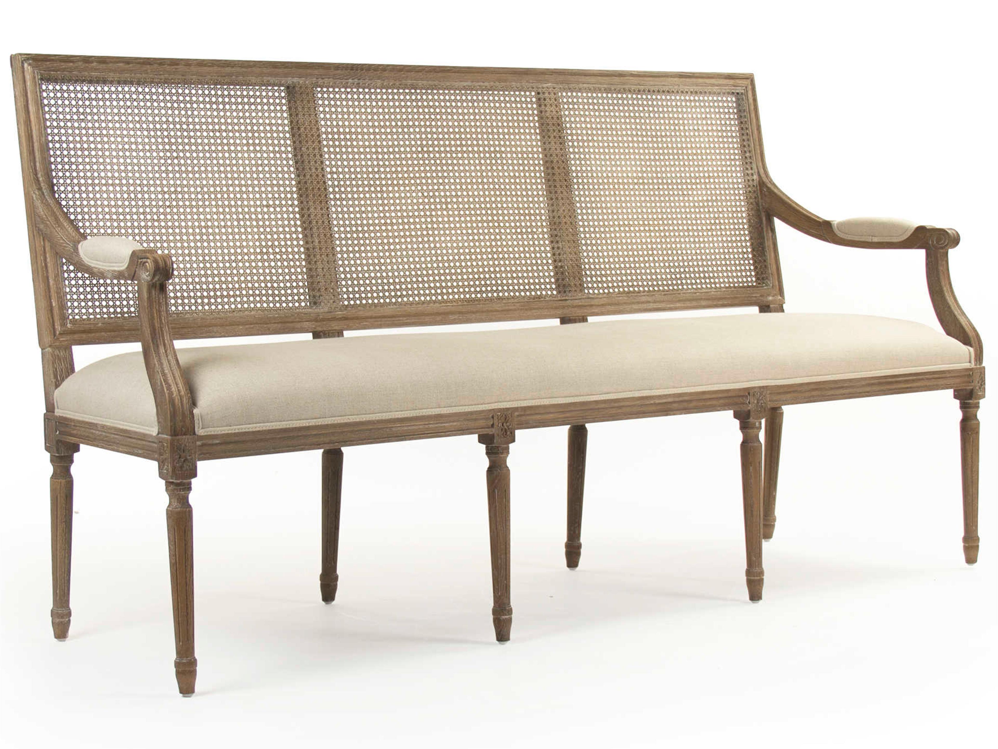 Louis Natural Linen Beige Upholstered Accent Bench