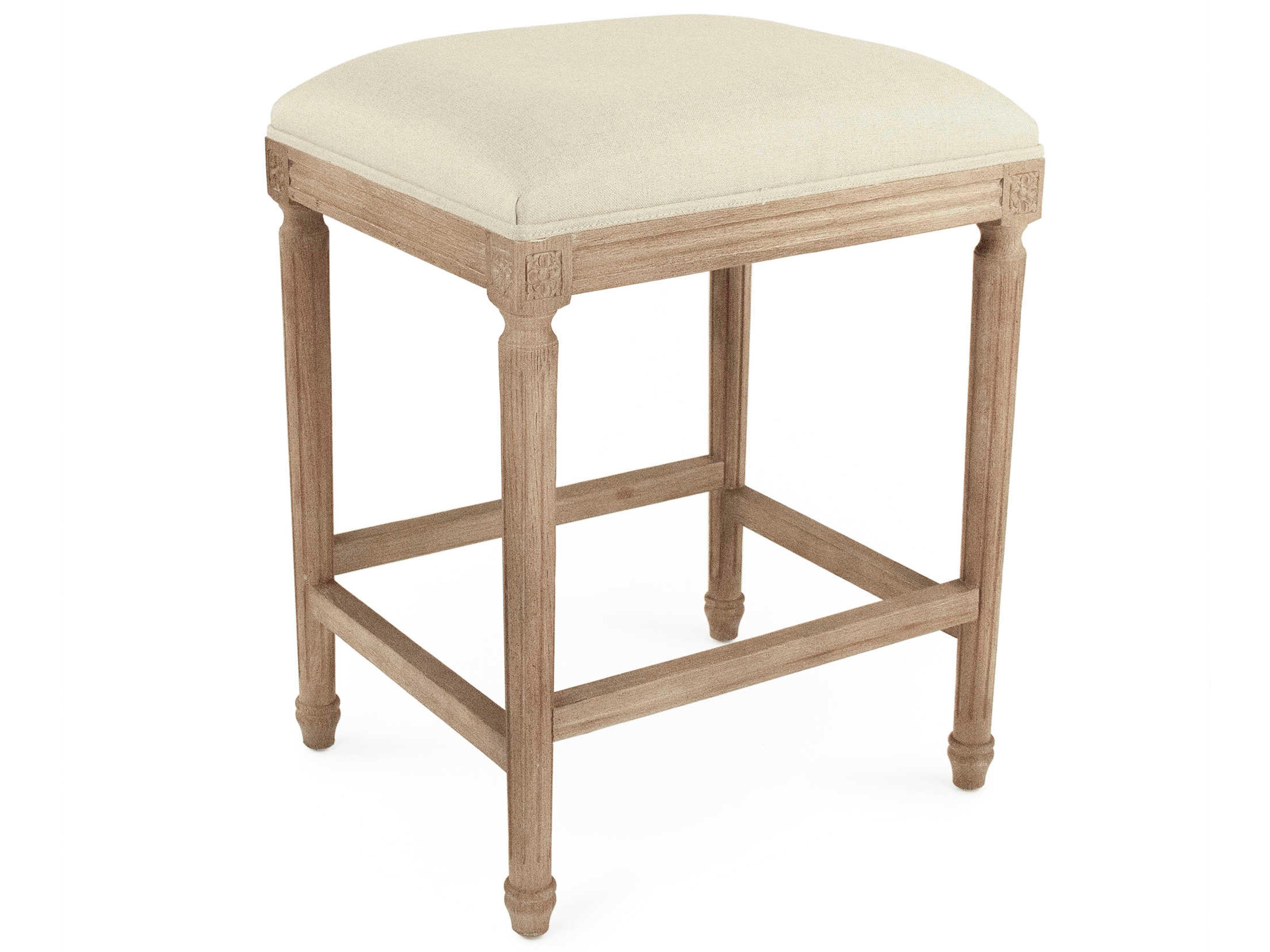 Louis Upholstered Oak Wood Natural Linen Counter Stool