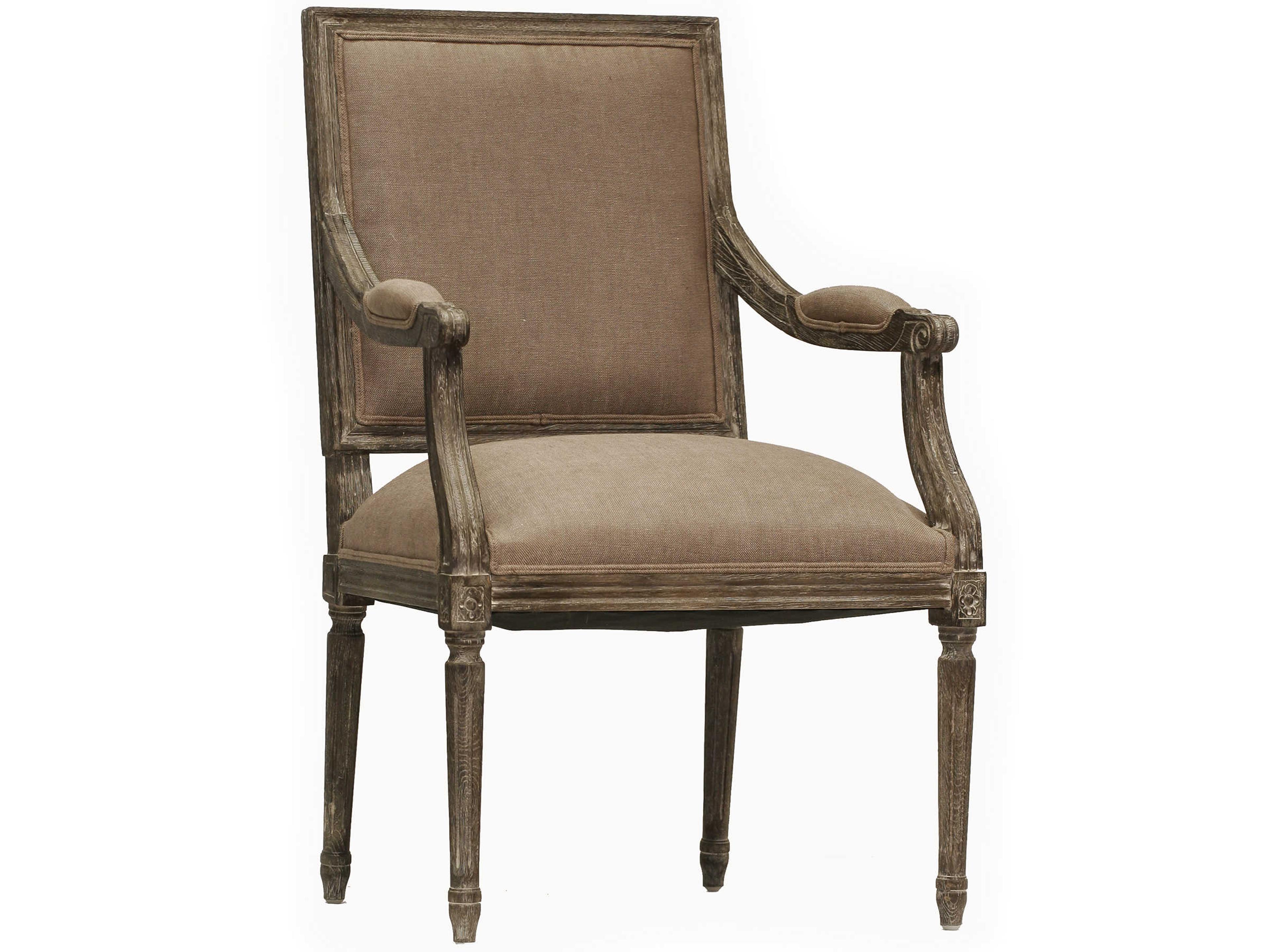 Zentique Louis Oak Wood Brown Upholstered Arm Dining Chair