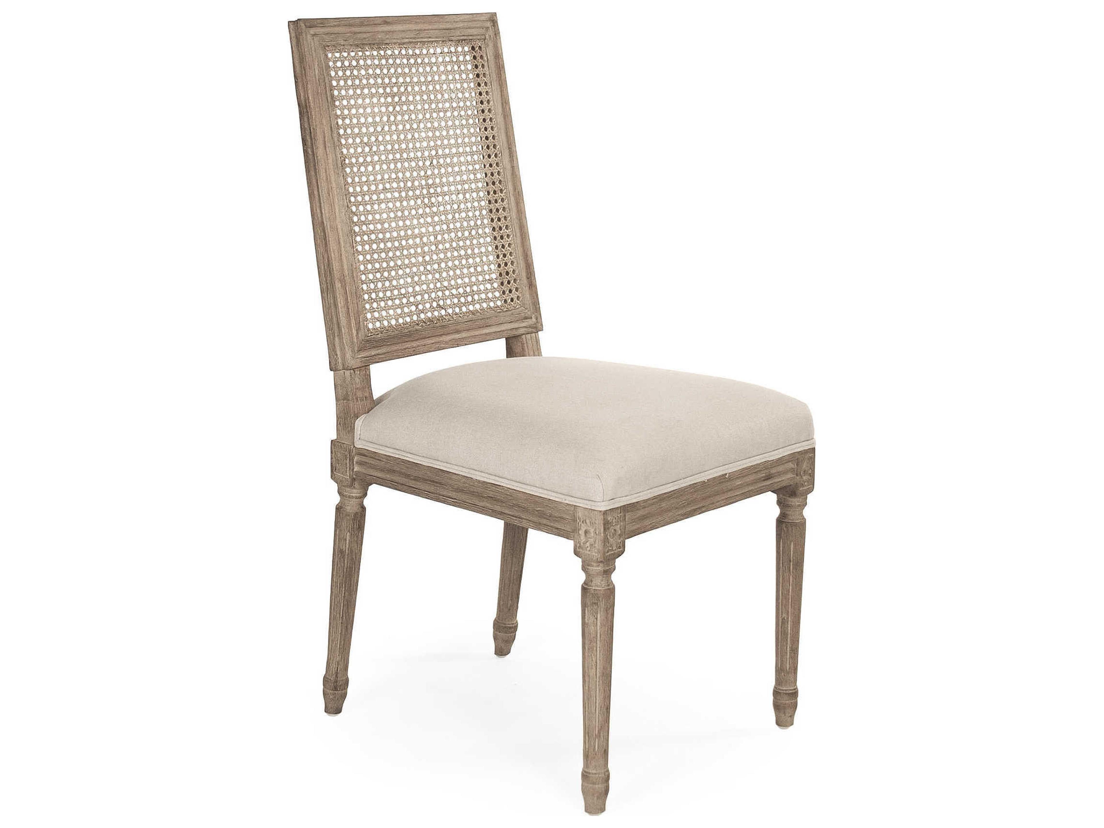 Louis Oak Wood Beige Upholstered Side Dining Chair