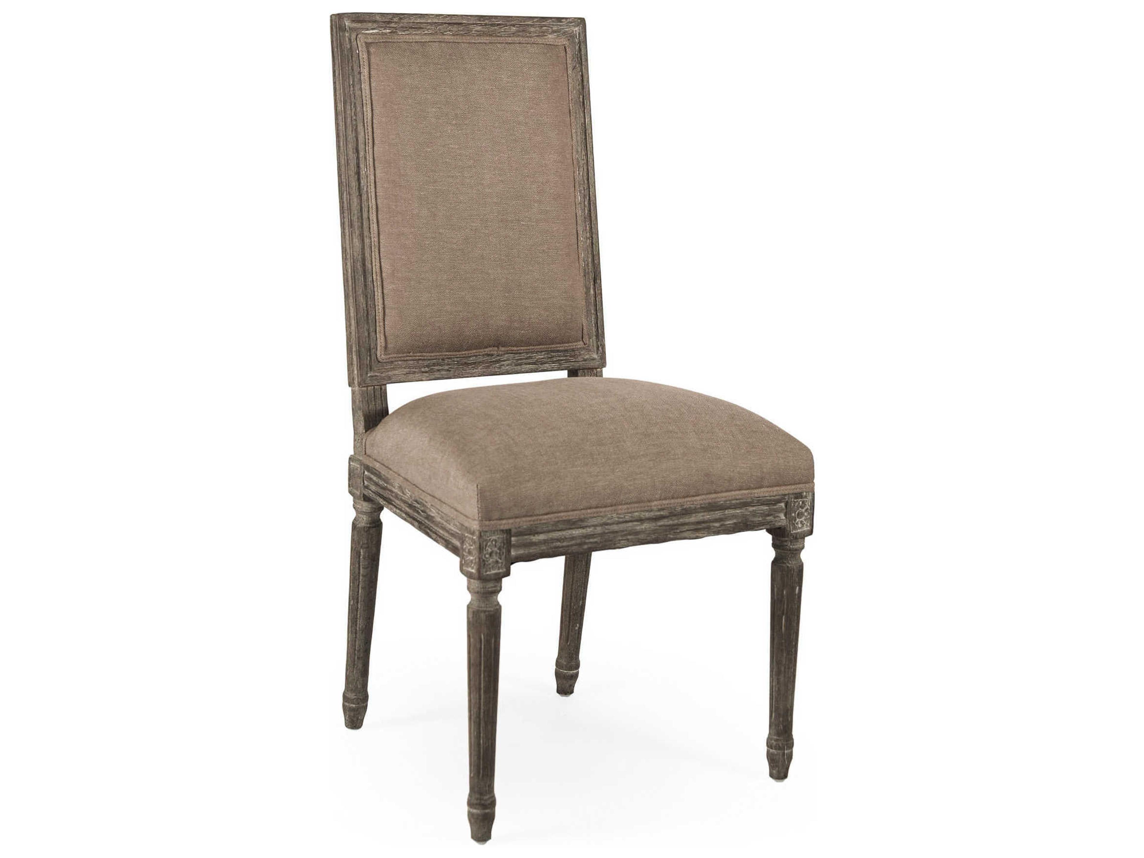 Louis Oak Wood Brown Upholstered Side Dining Chair