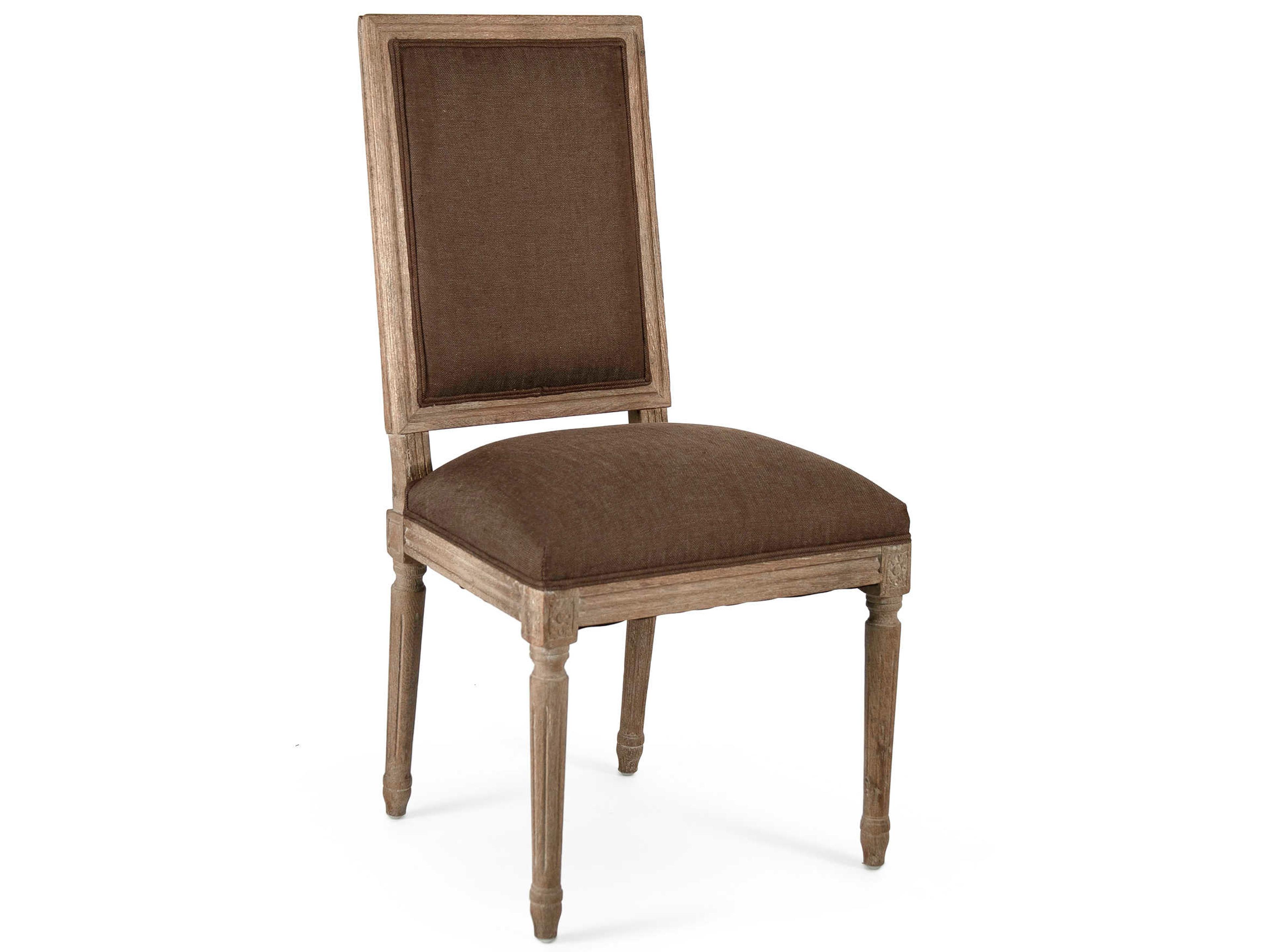 Louis Oak Wood Brown Upholstered Side Dining Chair