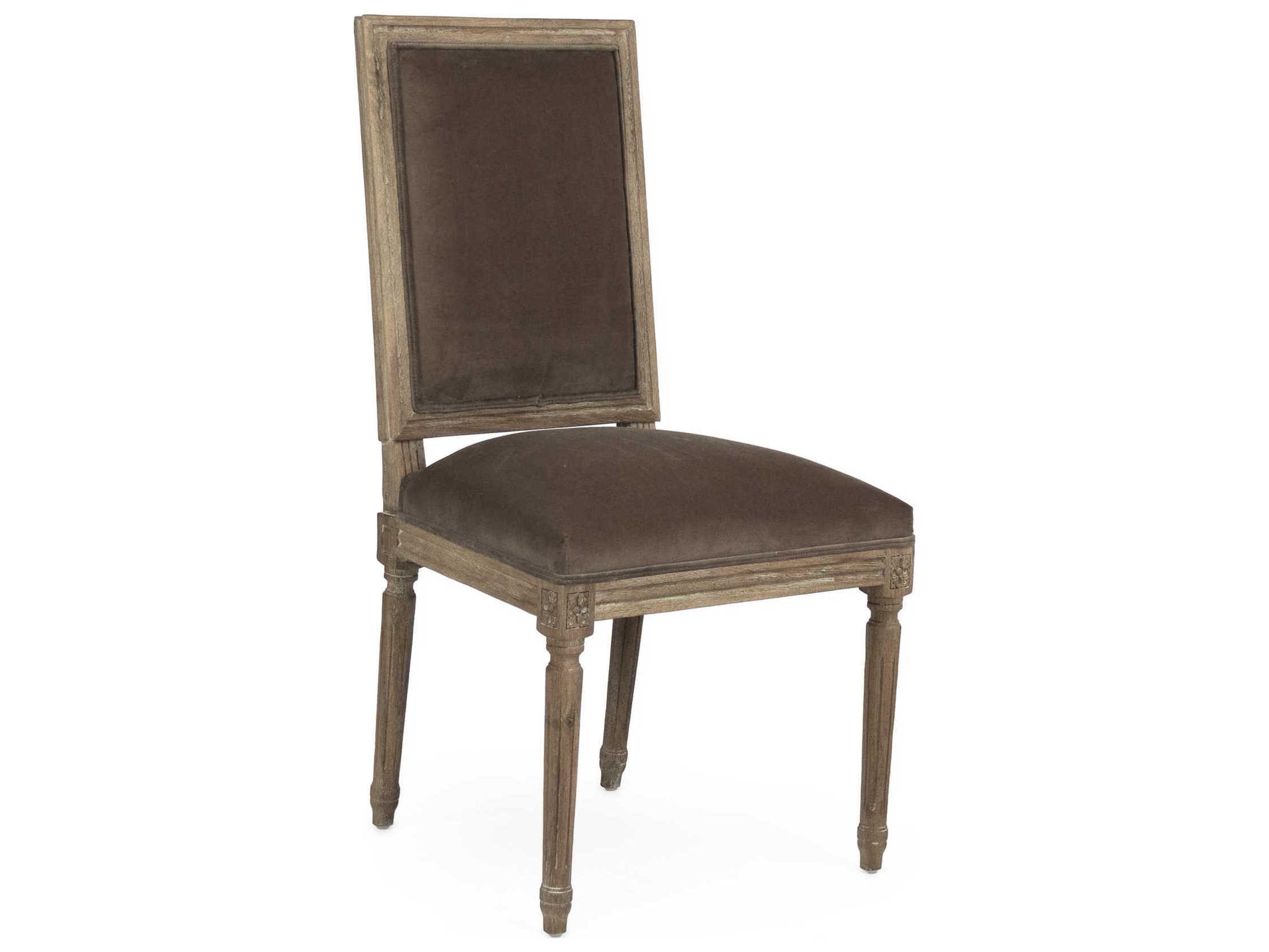 Louis Oak Wood Brown Upholstered Side Dining Chair