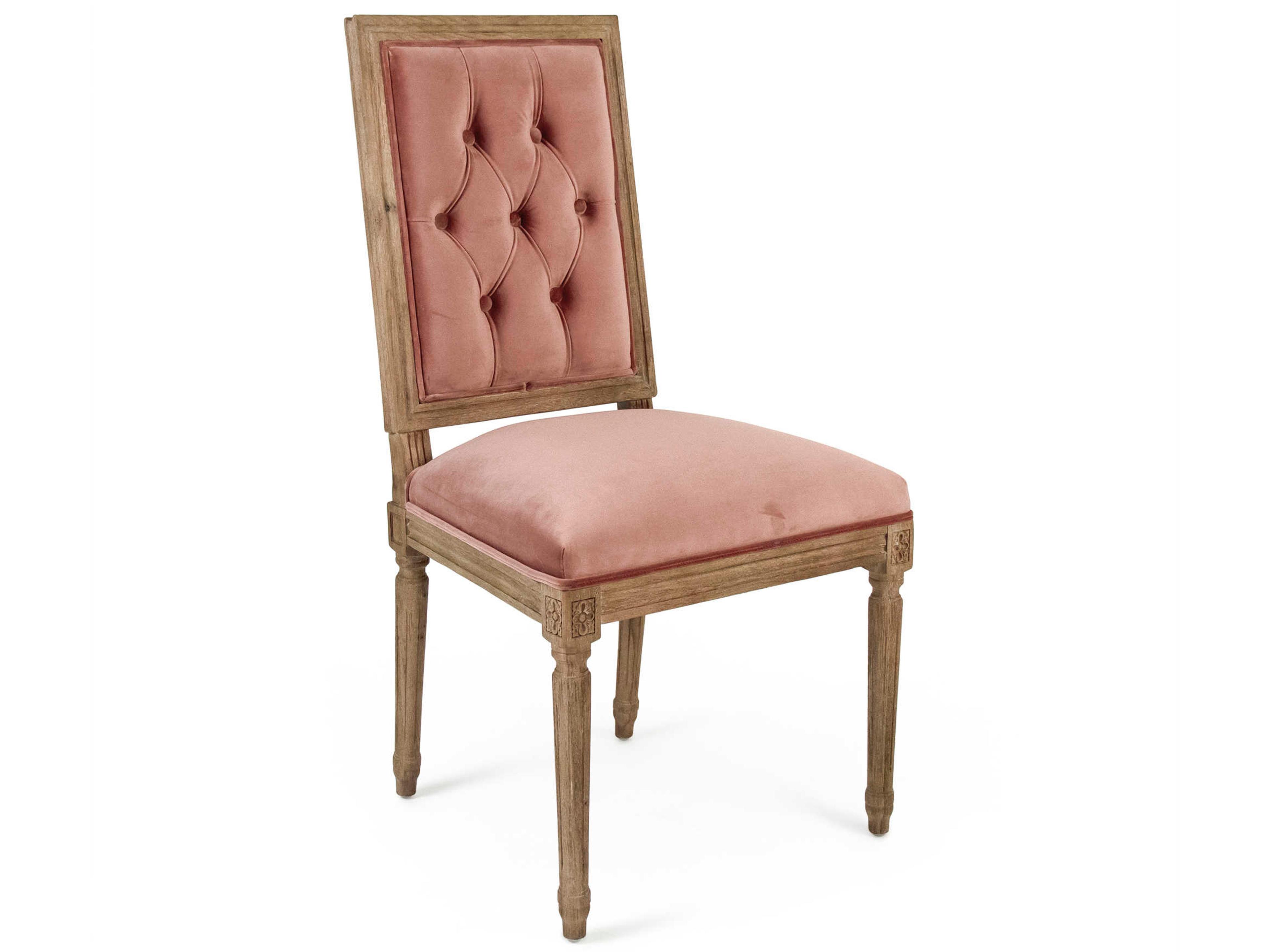 Louis Oak Wood Pink Upholstered Side Dining Chair