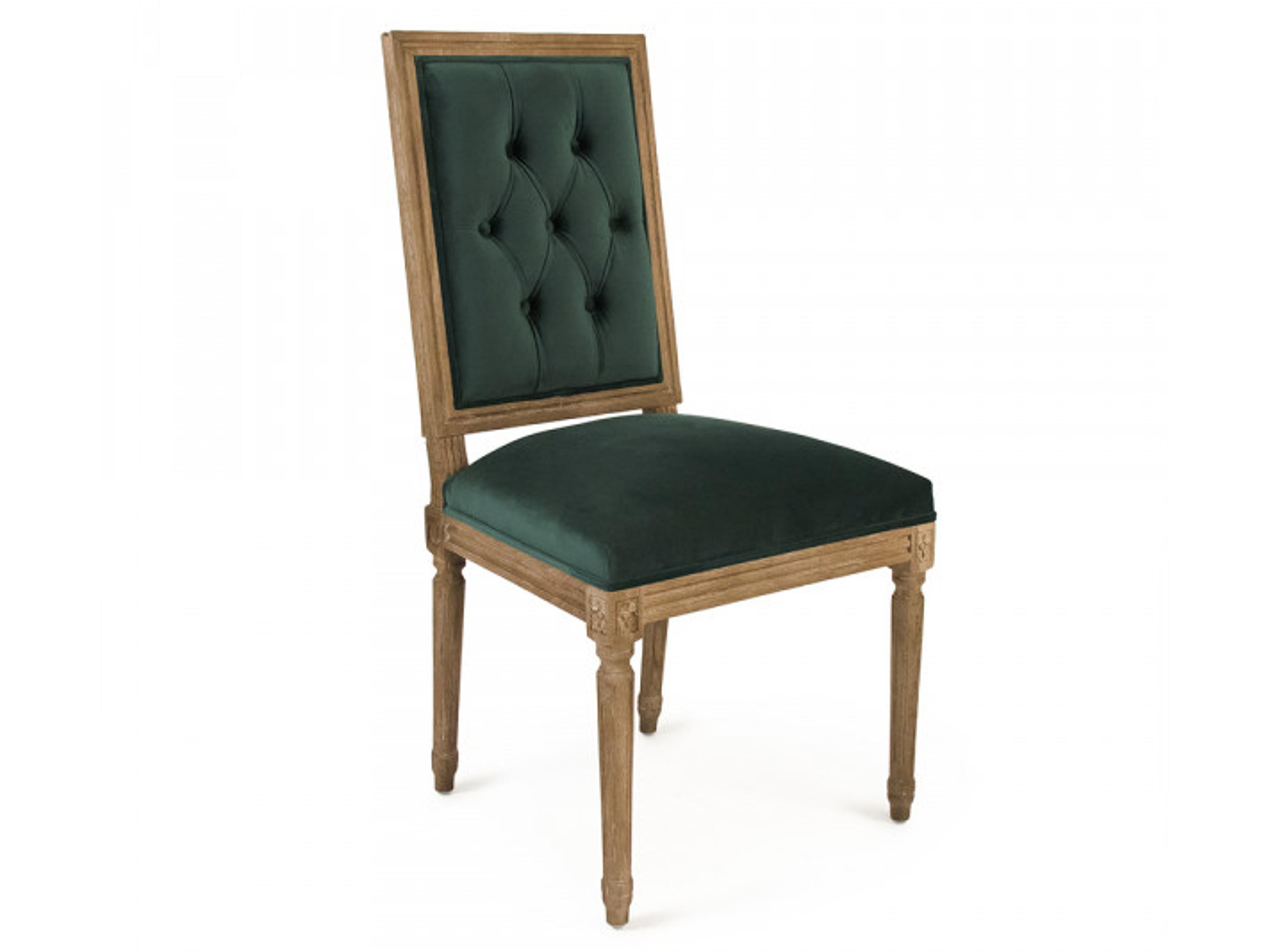 Zentique Louis Oak Wood Green Upholstered Side Dining Chair