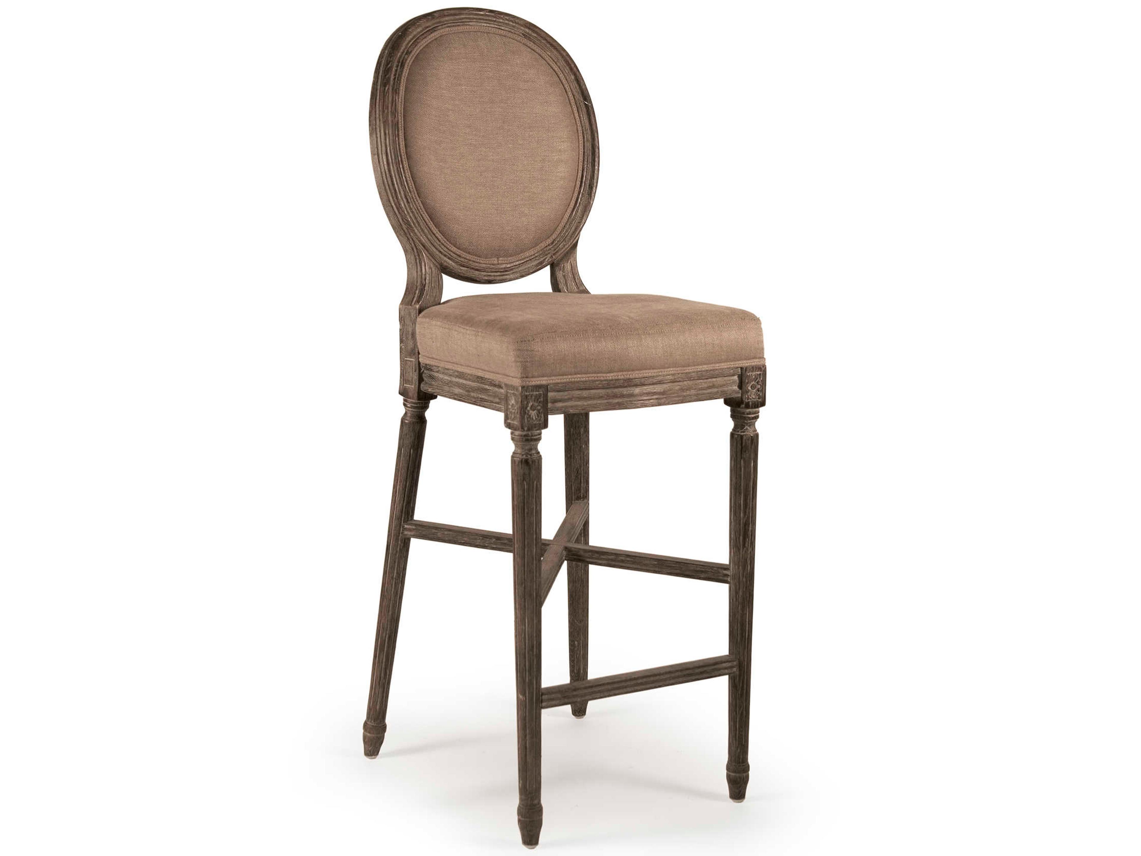 Medallion Upholstered Oak Wood Copper Linen Bar Stool
