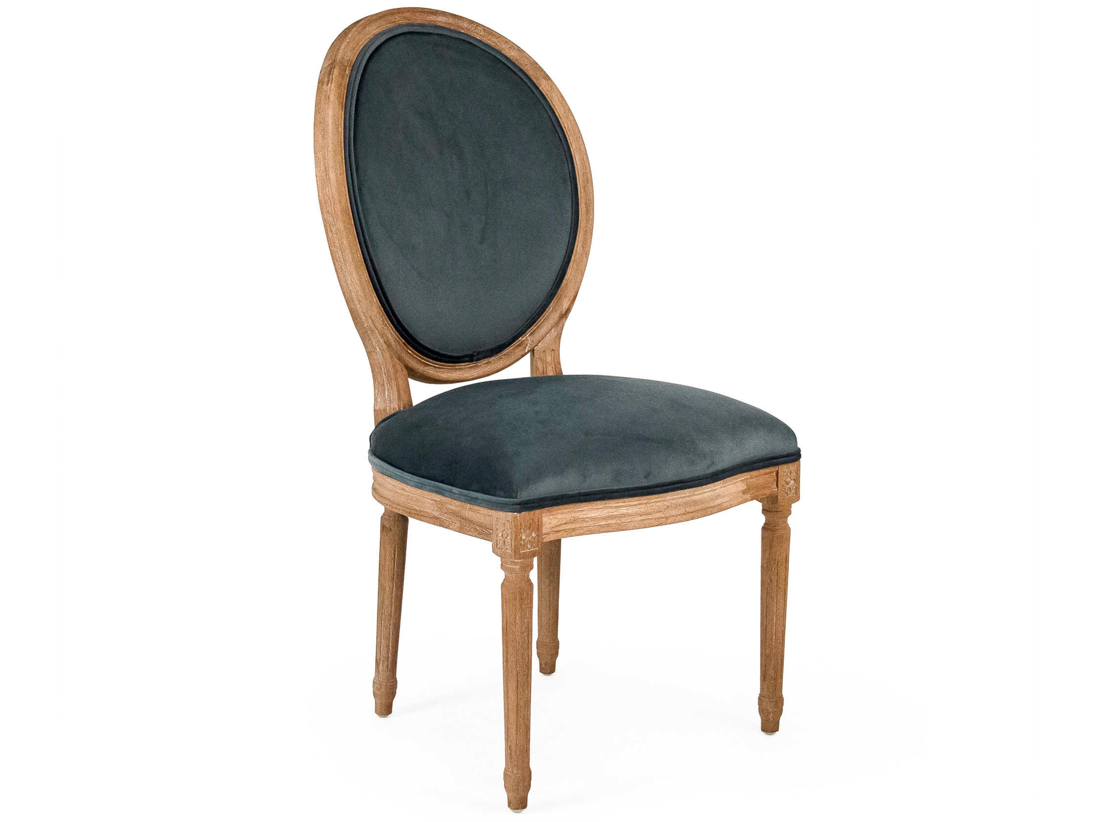 Medallion Oak Wood Gray Velvet Upholstered Armless Dining Chair