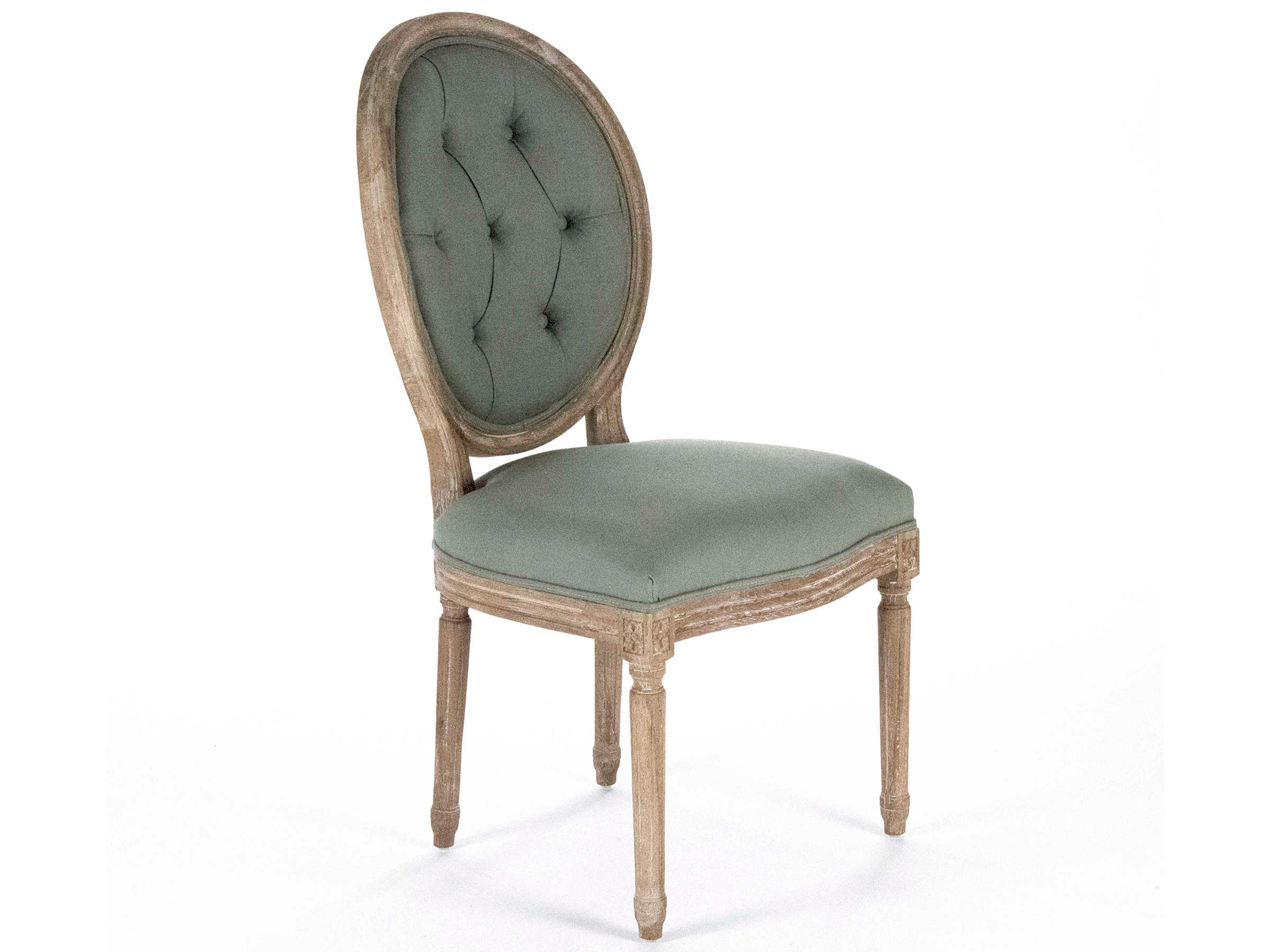 Medallion Oak Wood Green Upholstered Armless Dining Chair